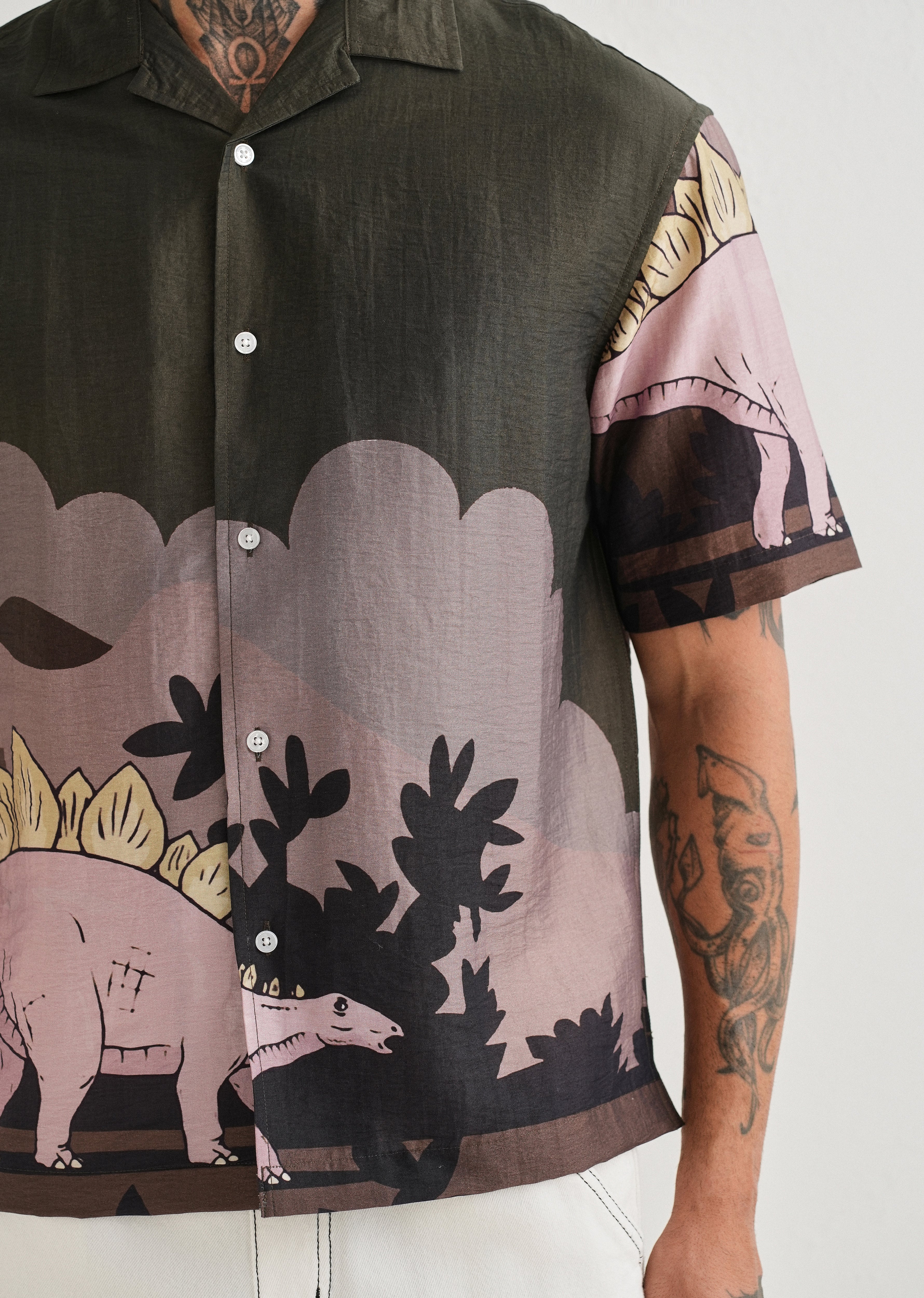Olive Dino Placement Print Shirt