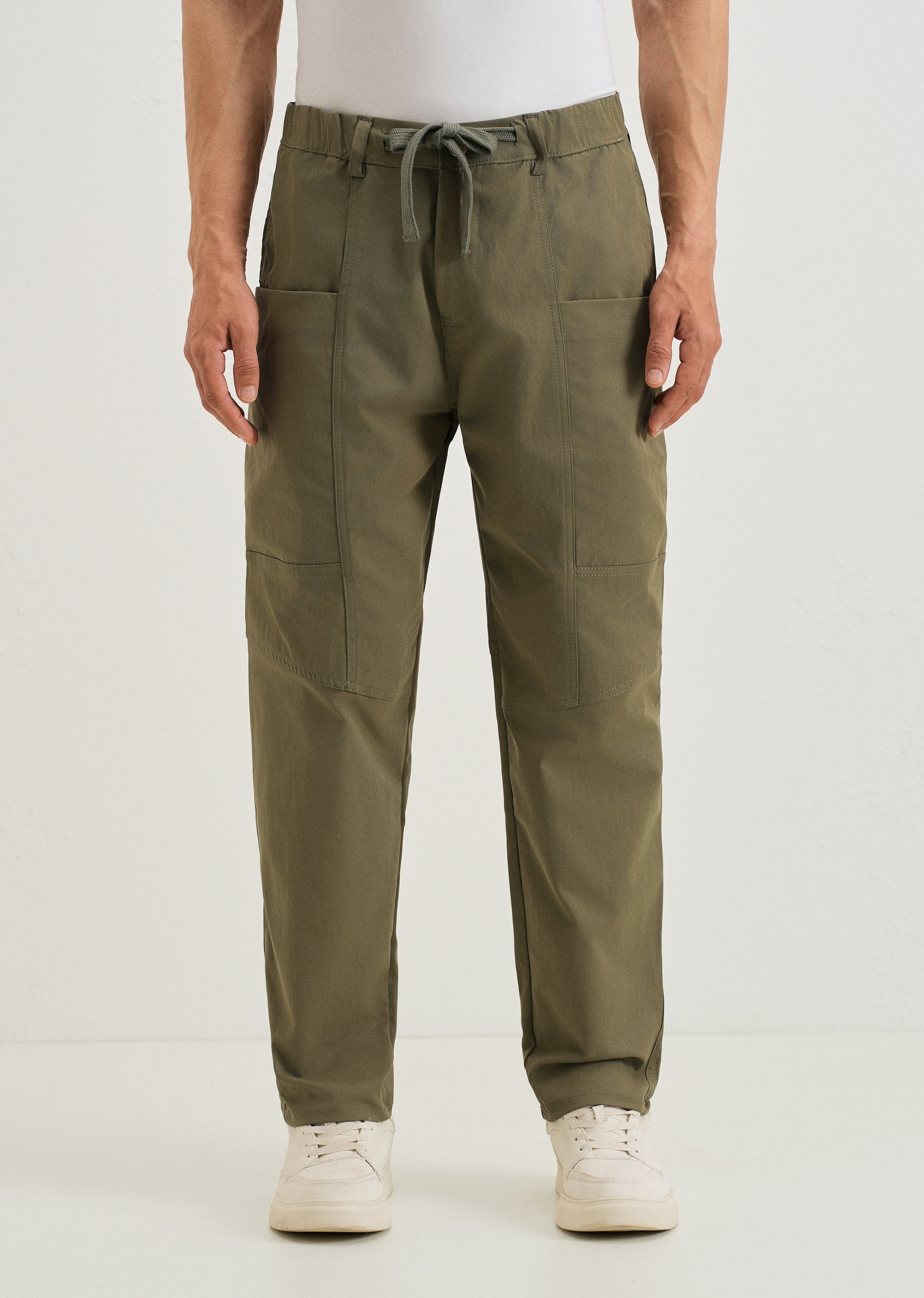 Olive Drawstring Panel Cargo Pant