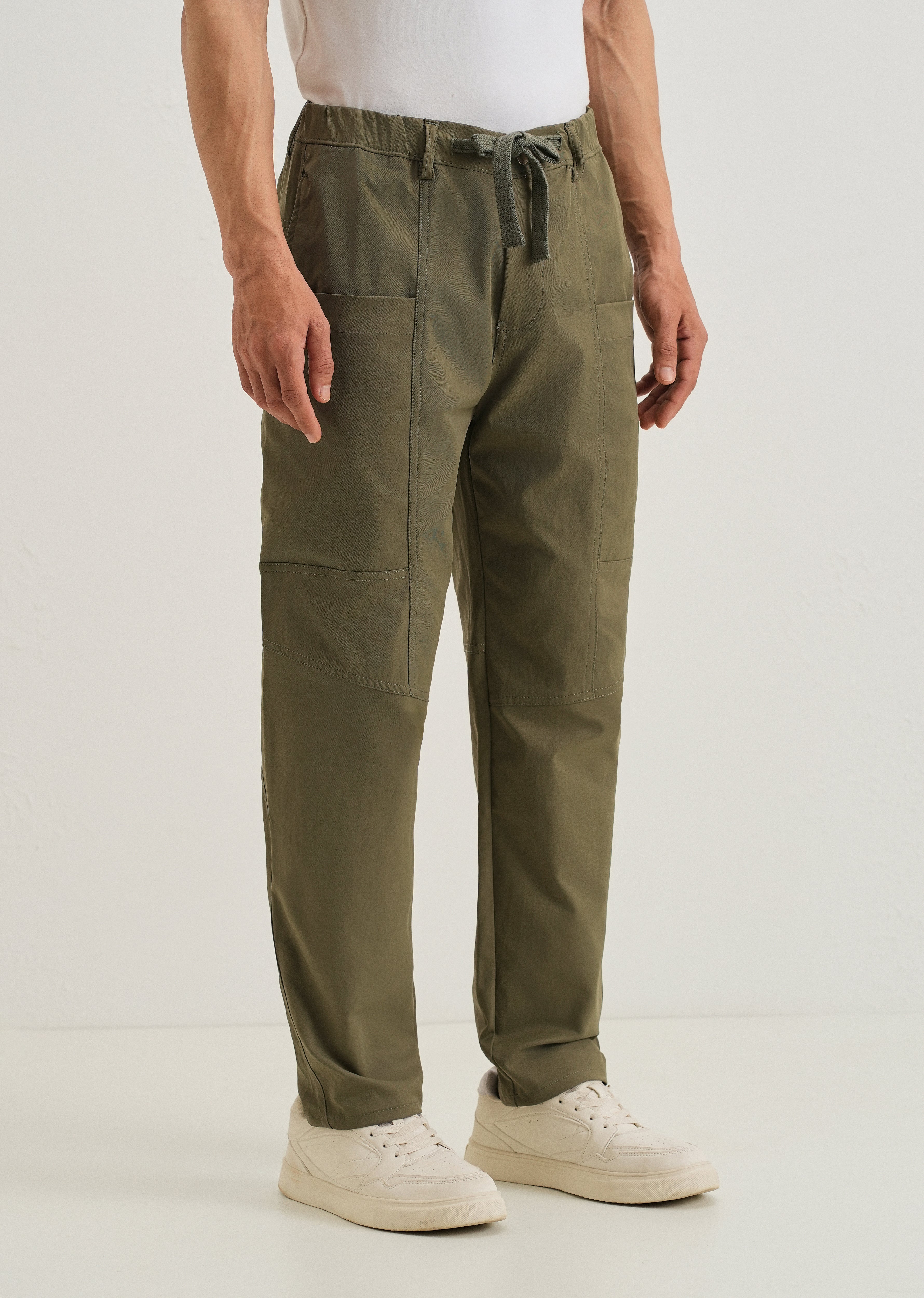 Olive Drawstring Panel Cargo Pant