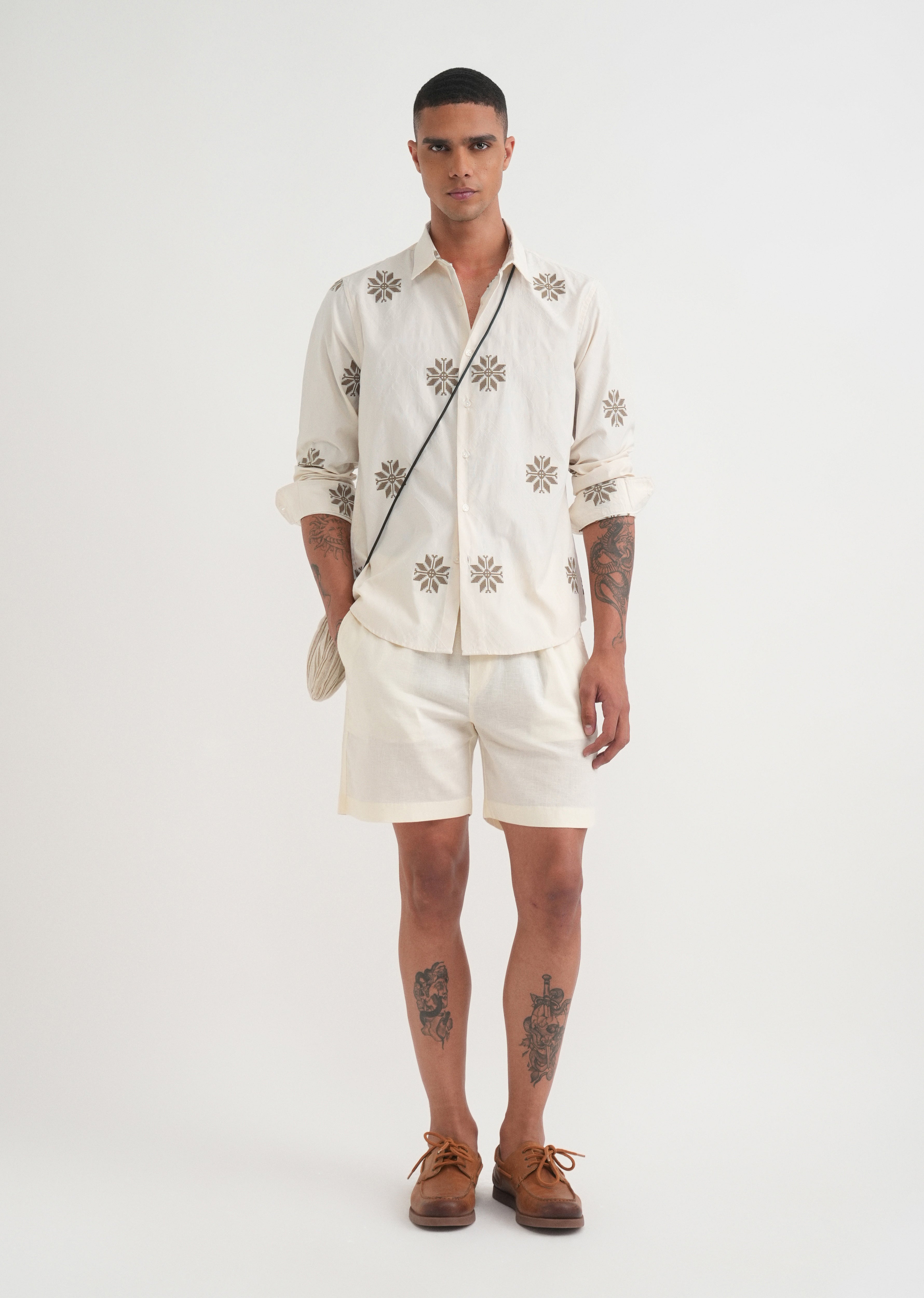 Olive Geometric Printed Jacquard Shirt
