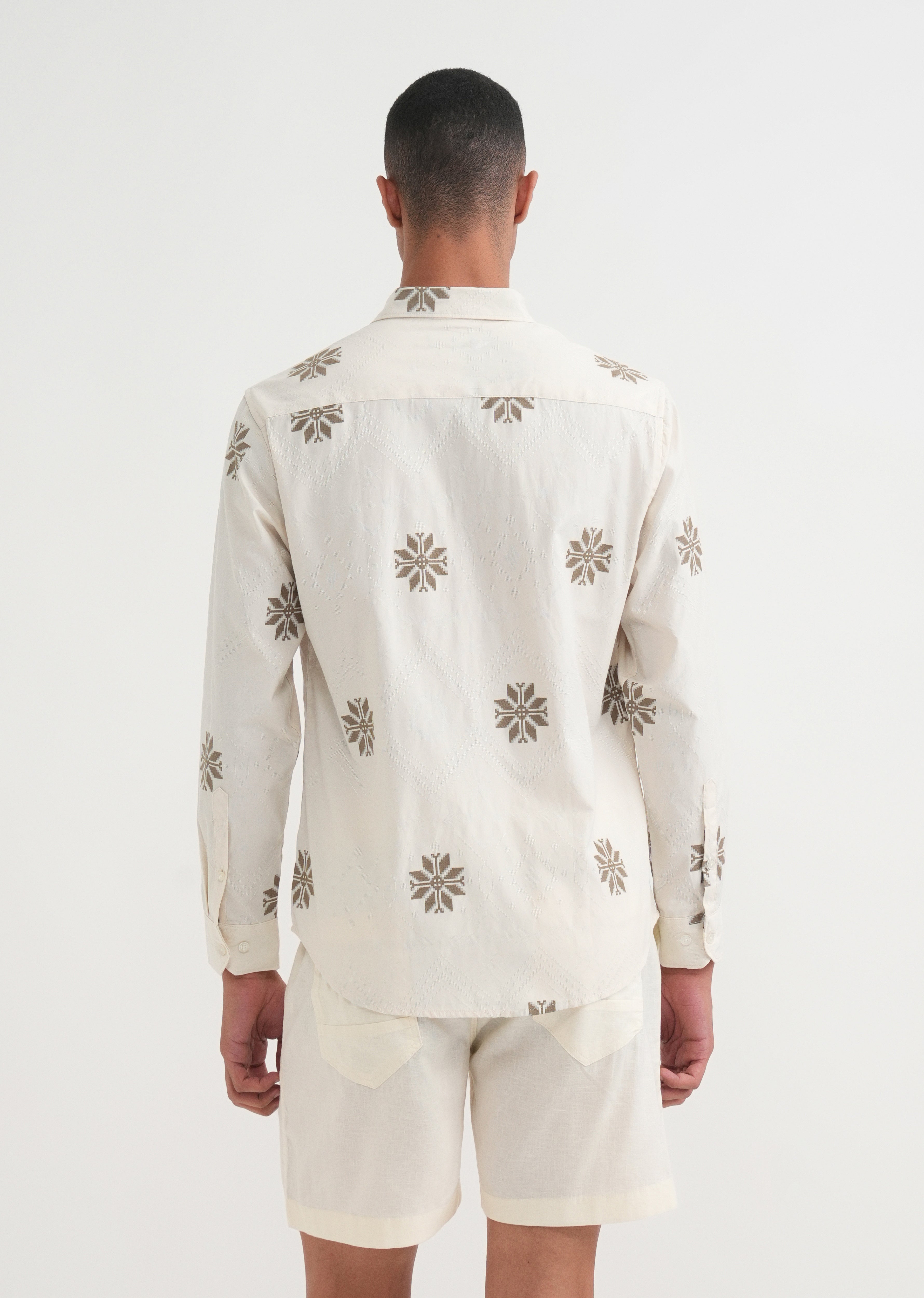 Olive Geometric Printed Jacquard Shirt