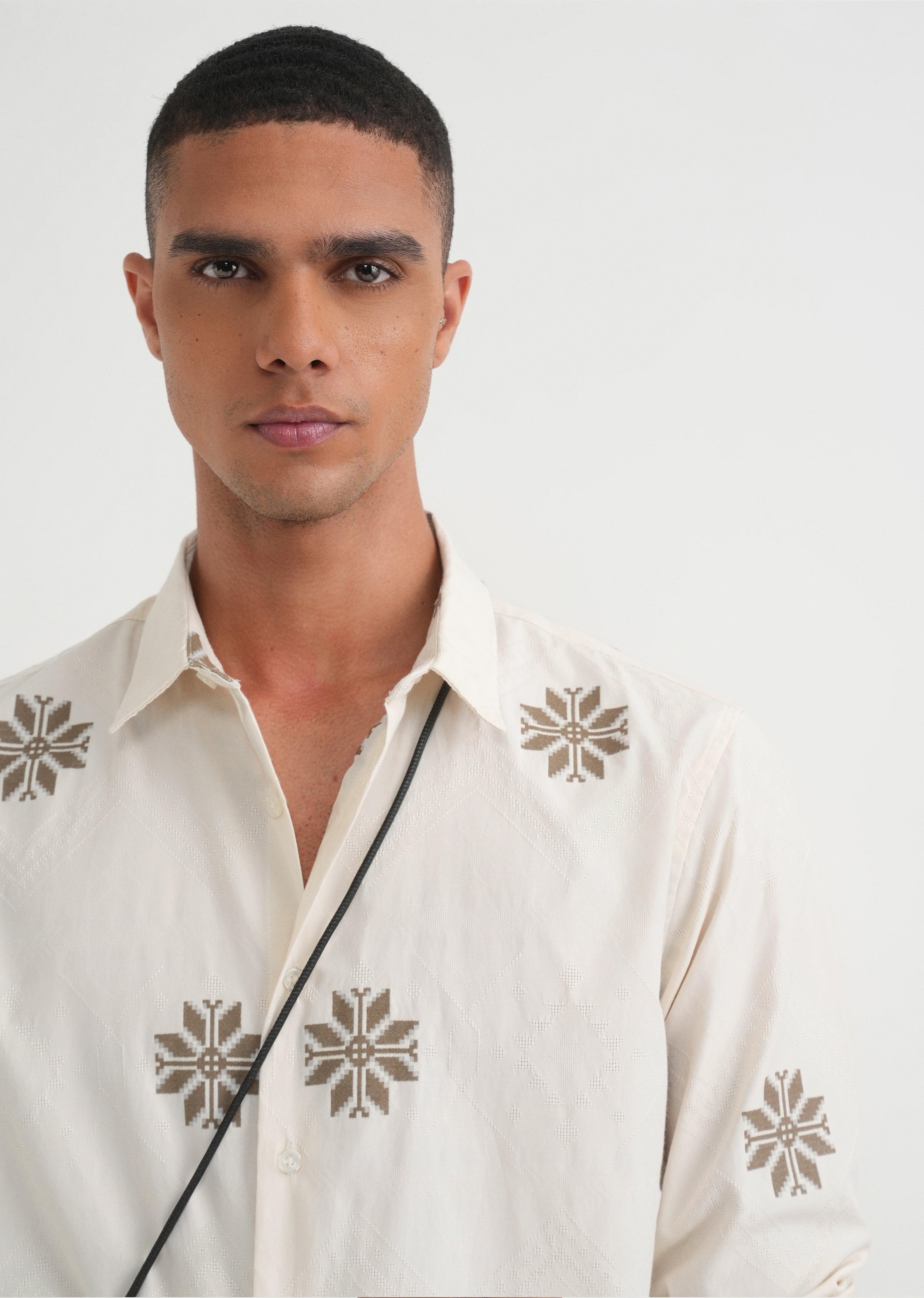 Olive Geometric Printed Jacquard Shirt
