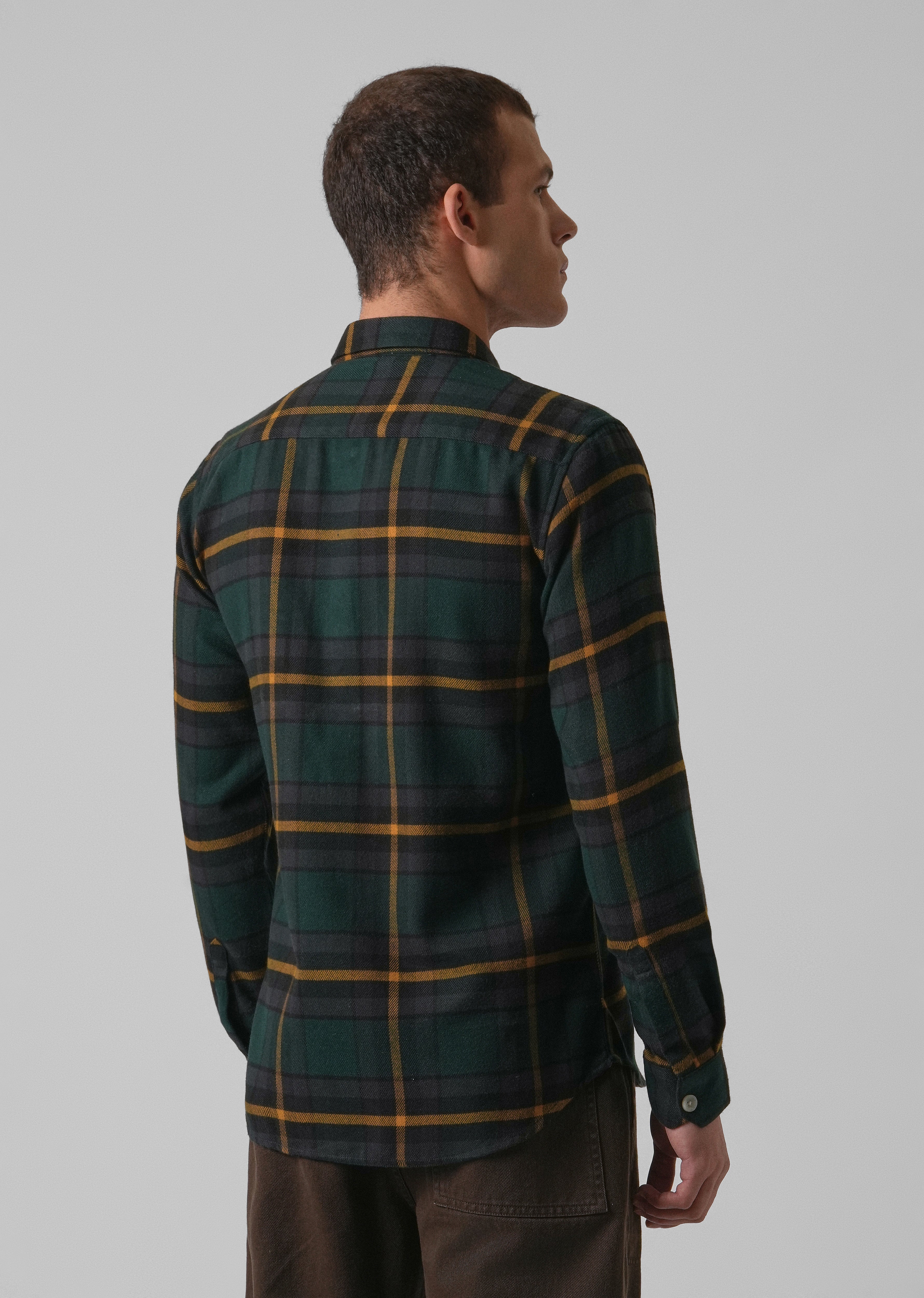Olive Green Brushed Cotton Check Shirt