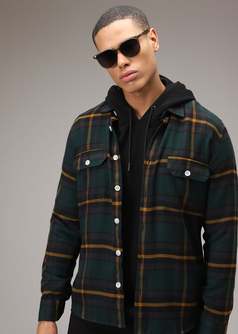 Olive Green Brushed Cotton Check Shirt