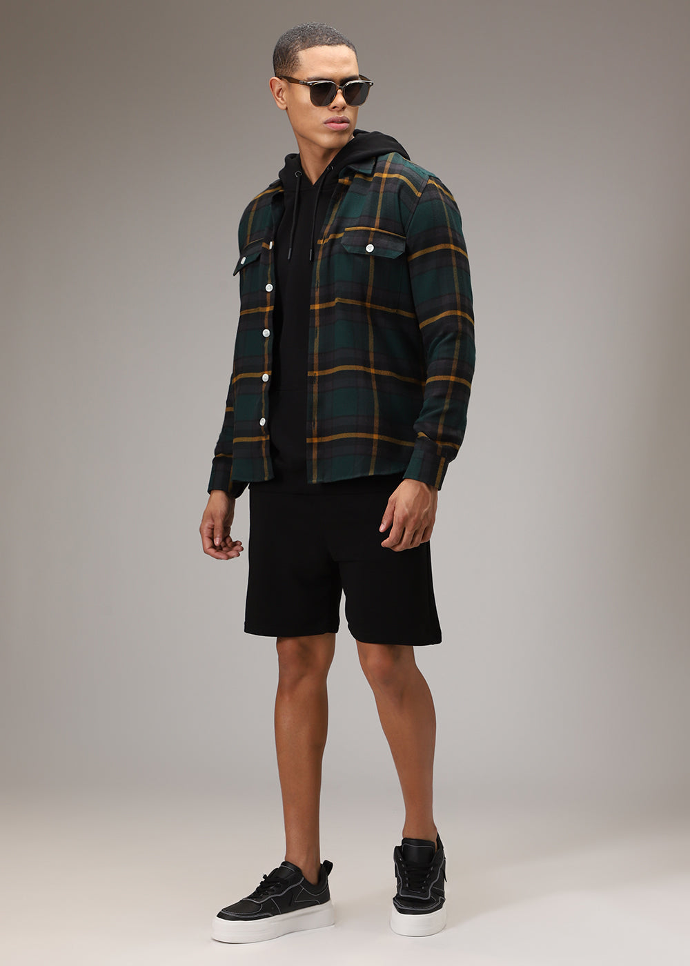 Olive Green Brushed Cotton Check Shirt