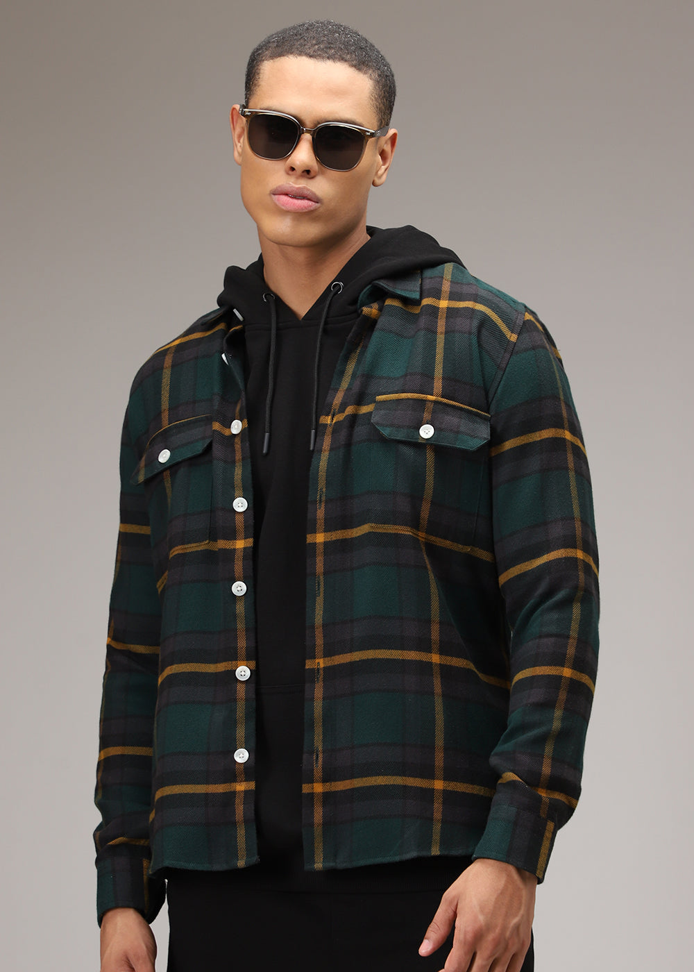 Olive Green Brushed Cotton Check Shirt