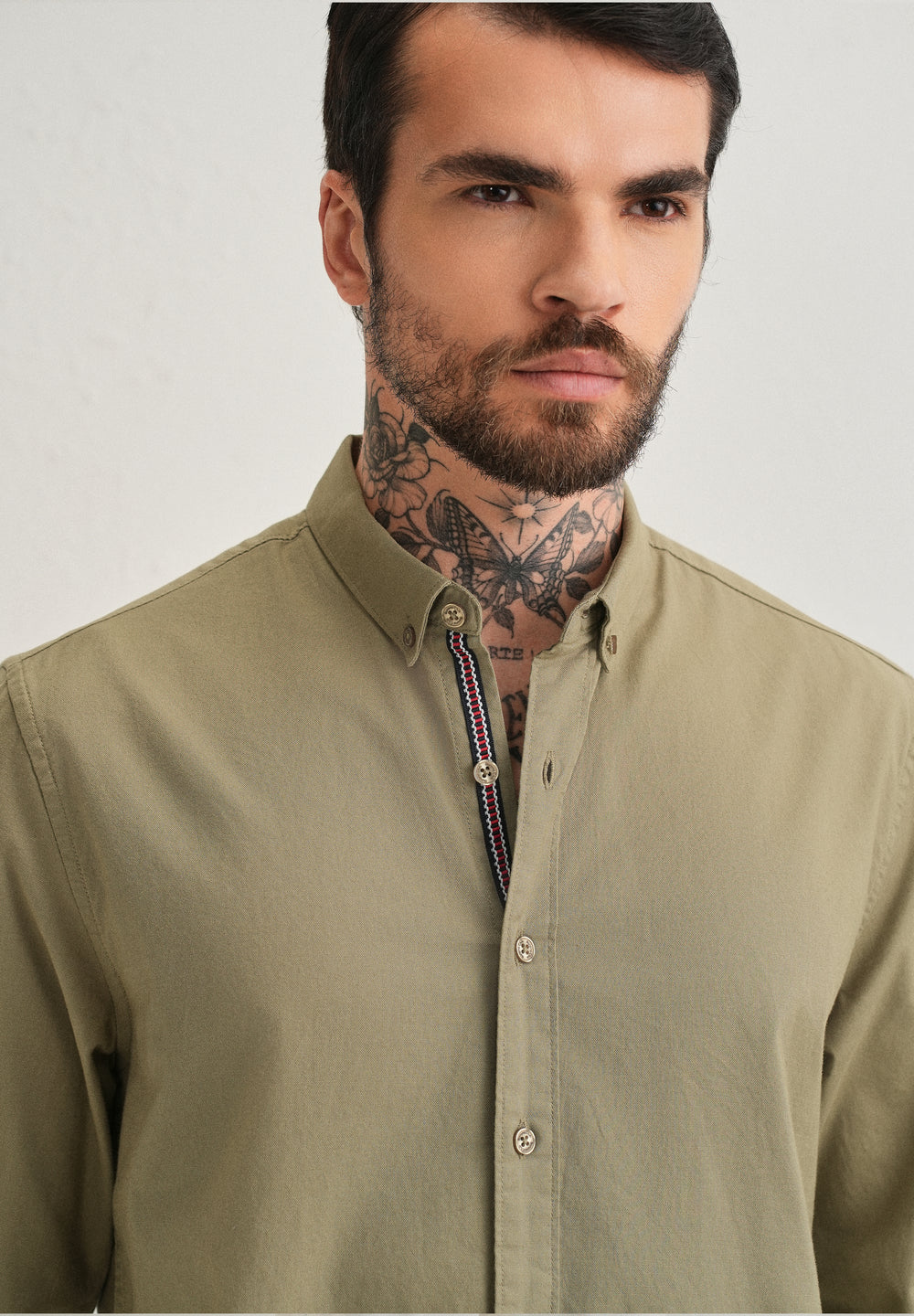 Olive Green Contrast Placket Shirt
