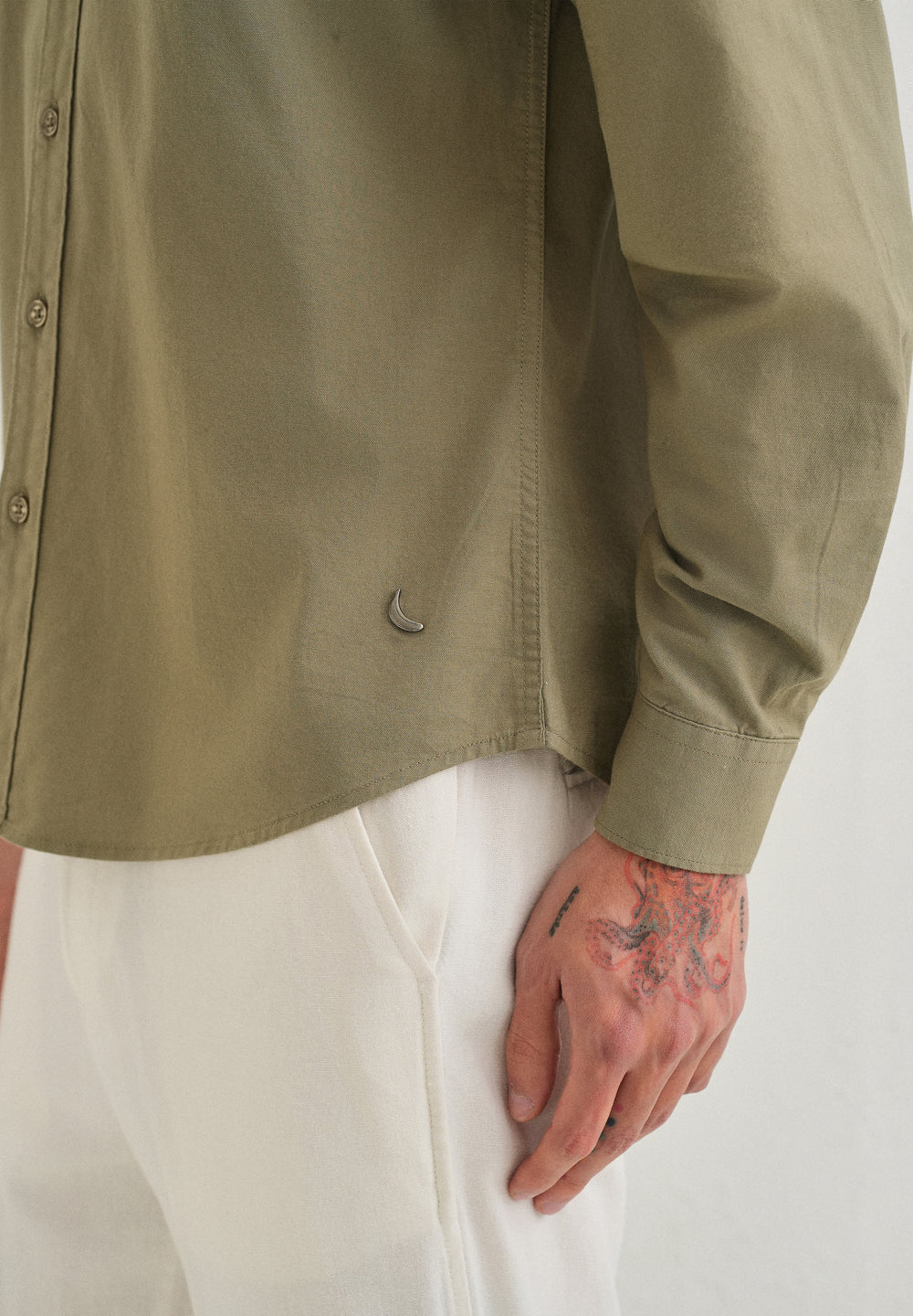 Olive Green Contrast Placket Shirt