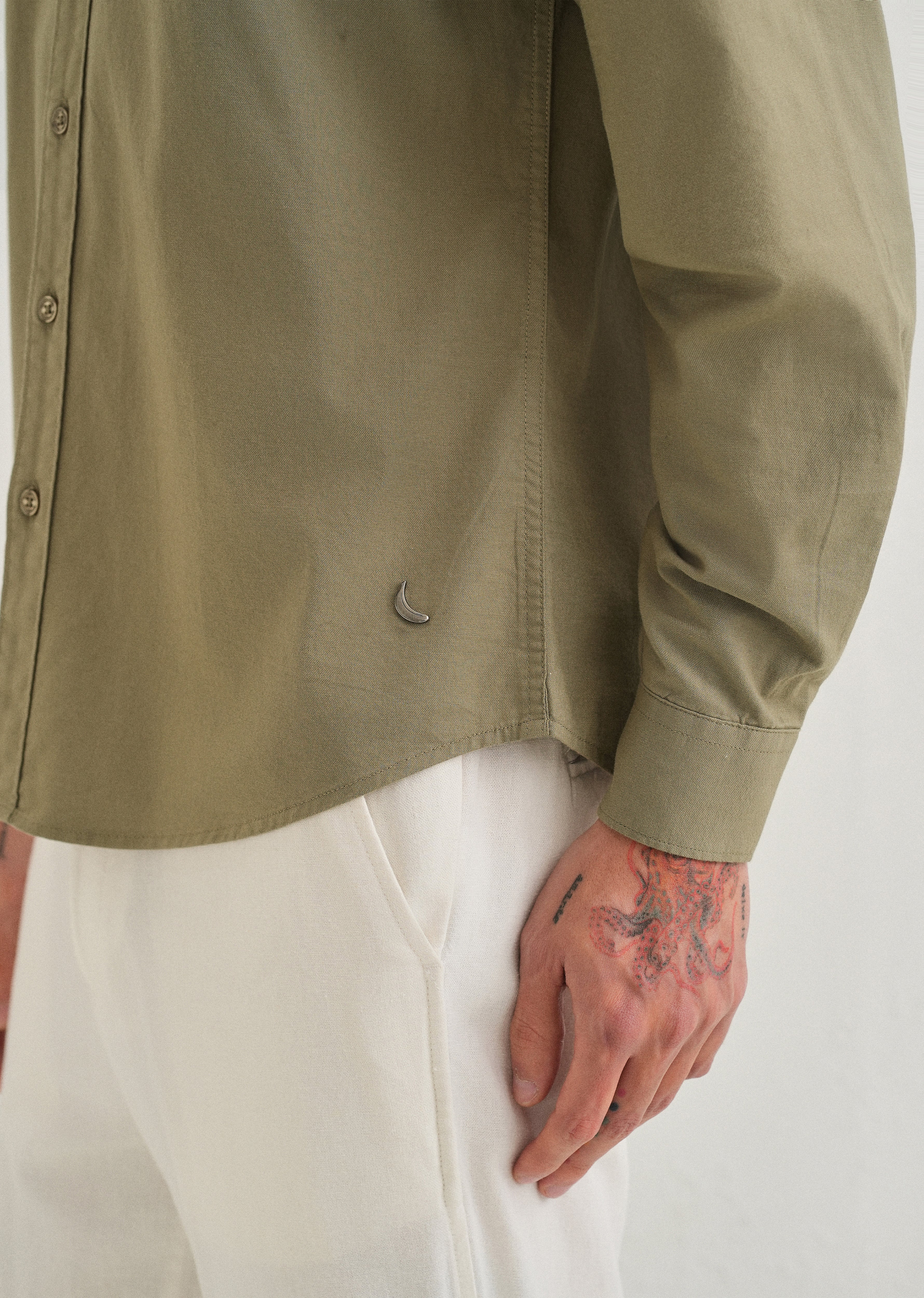 Olive Green Contrast Placket Shirt