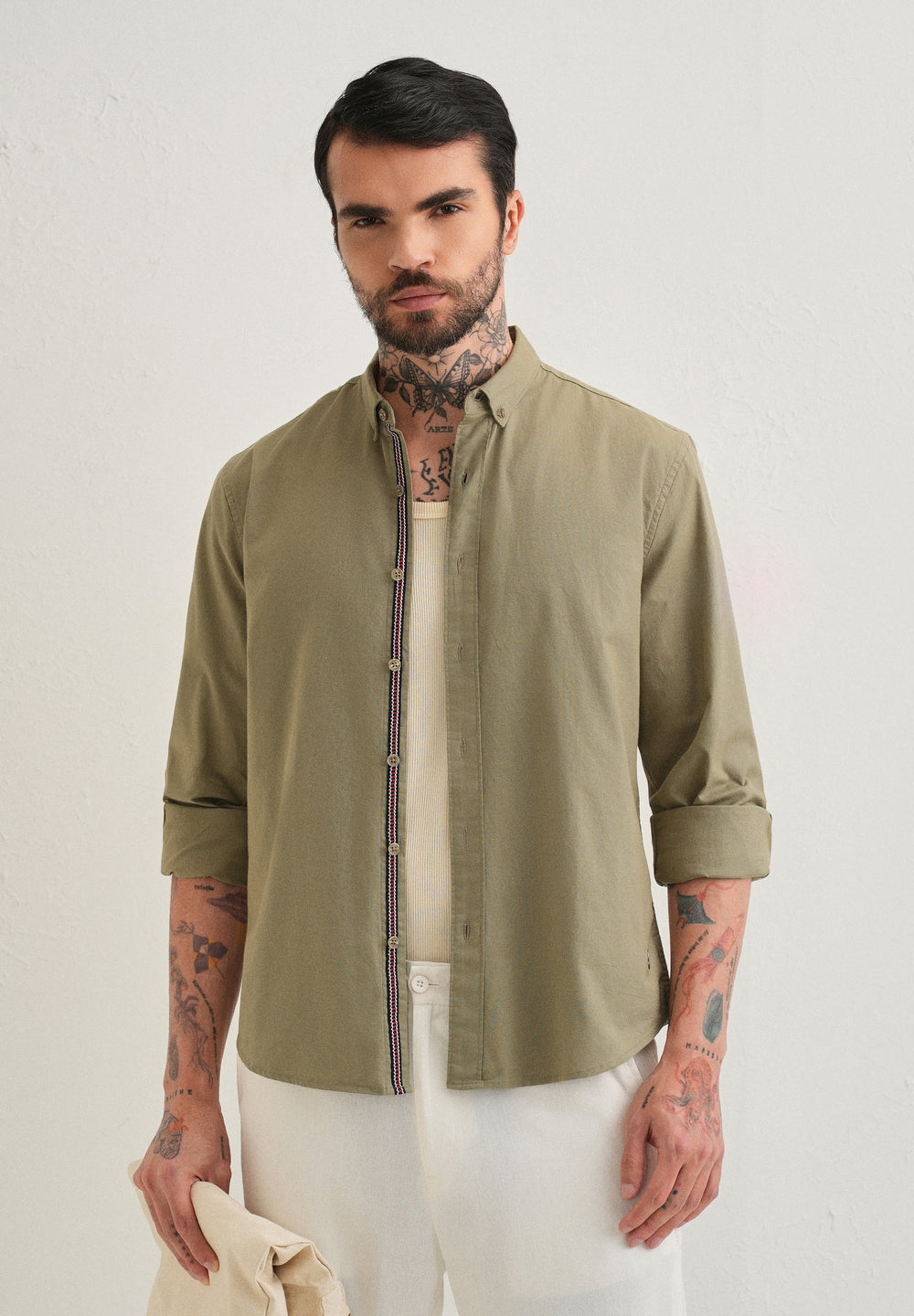 Olive Green Contrast Placket Shirt