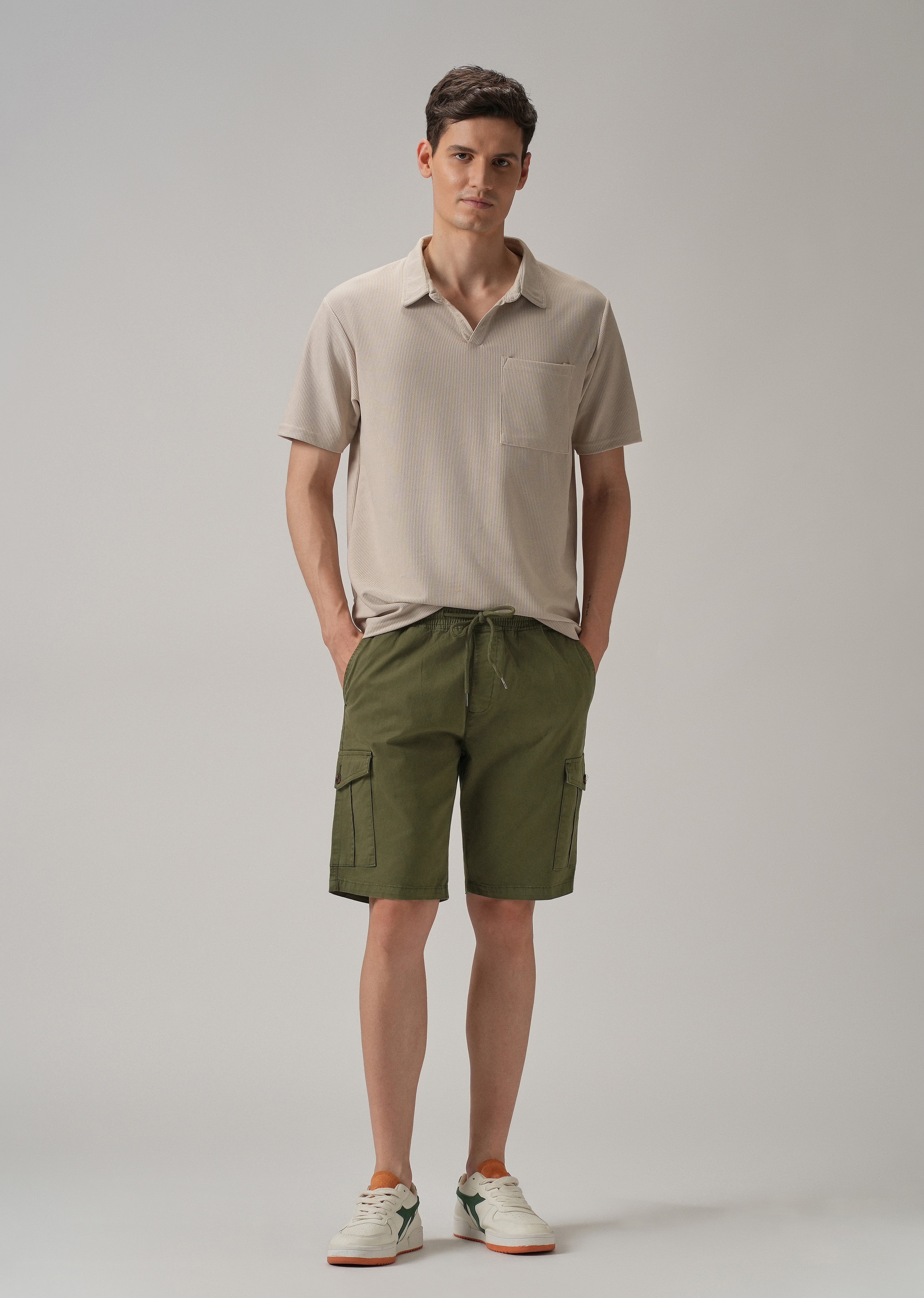 Olive Green Cotton Cargo Shorts