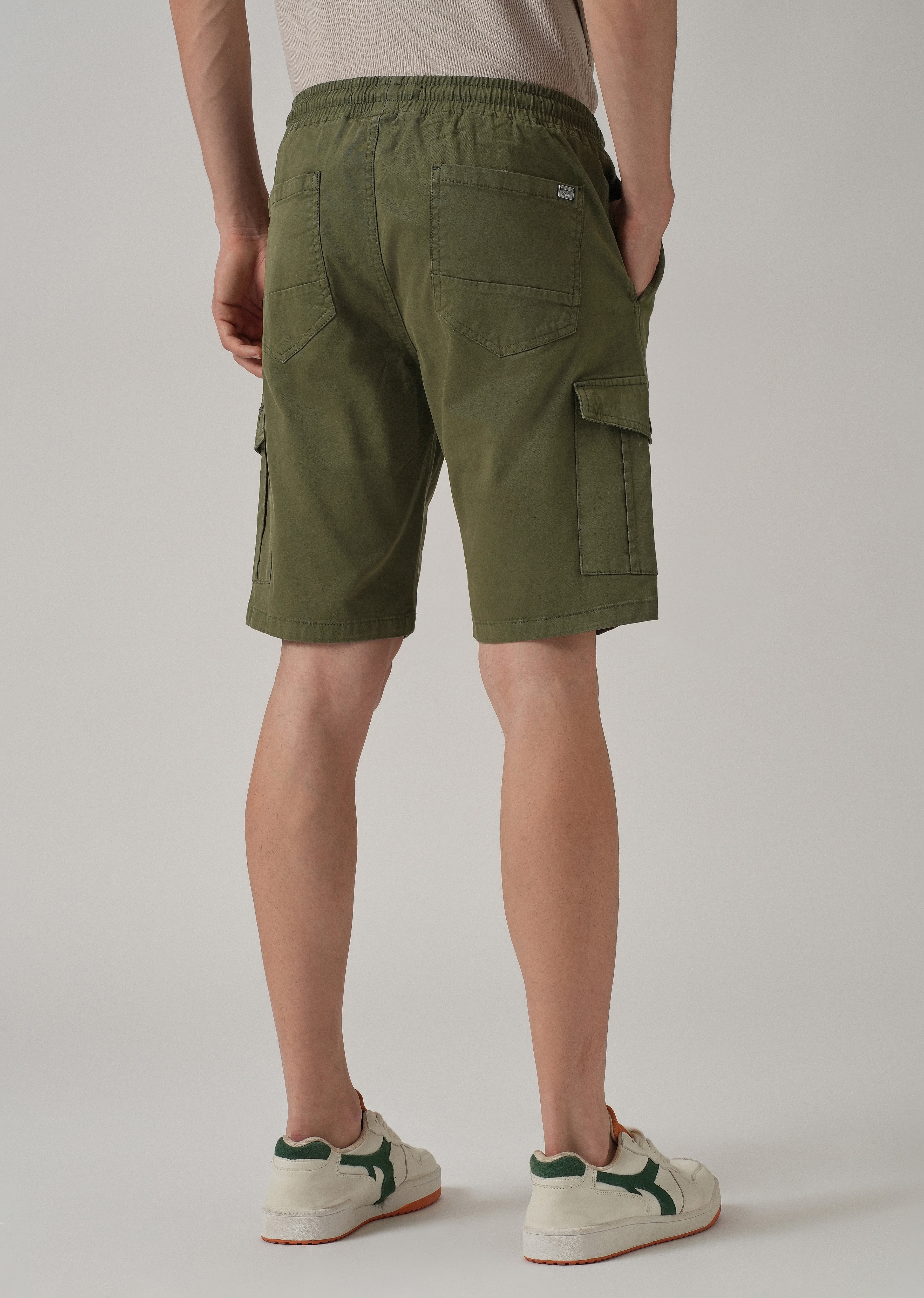 Olive Green Cotton Cargo Shorts