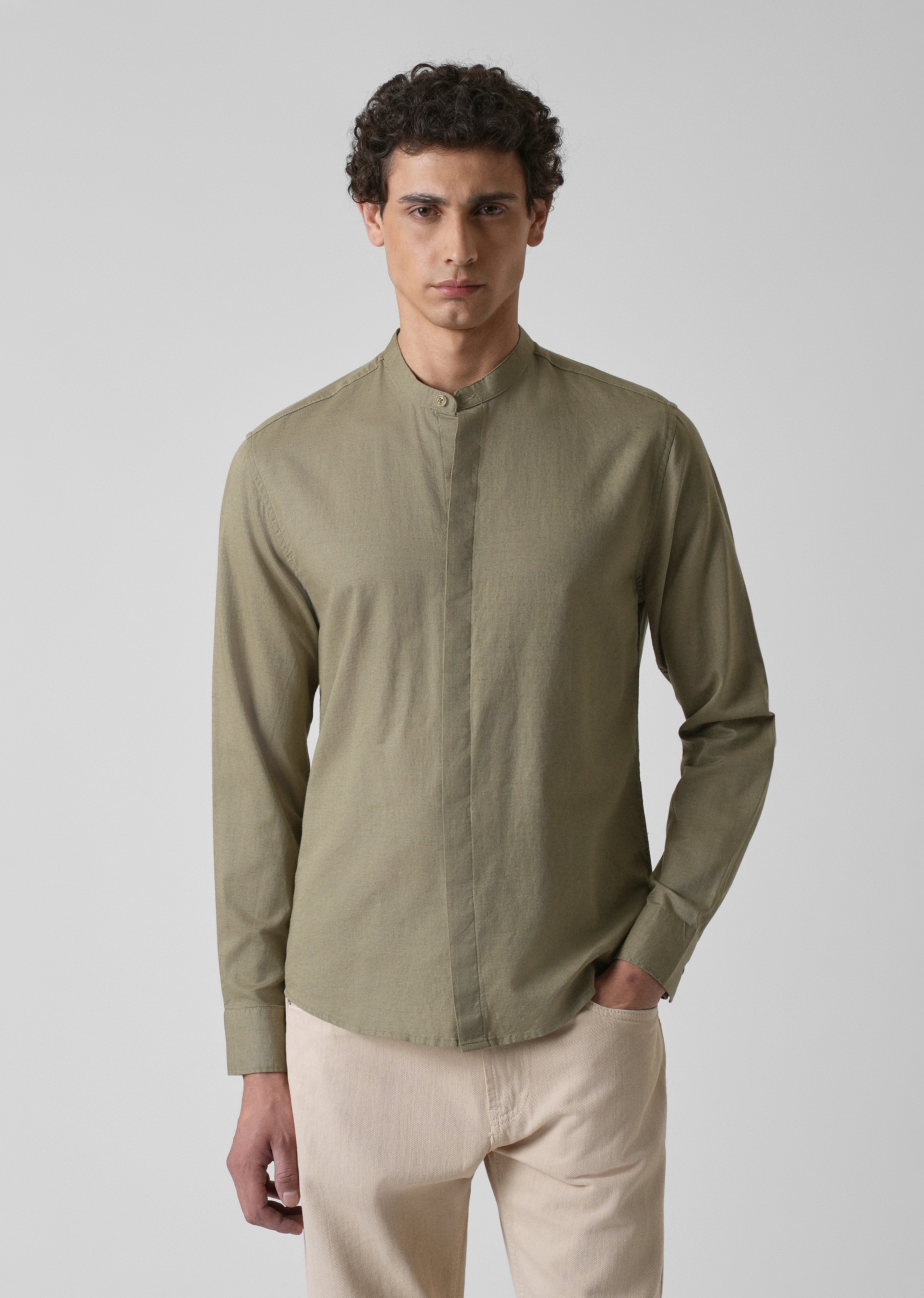 Olive Green Cotton Linen Shirt