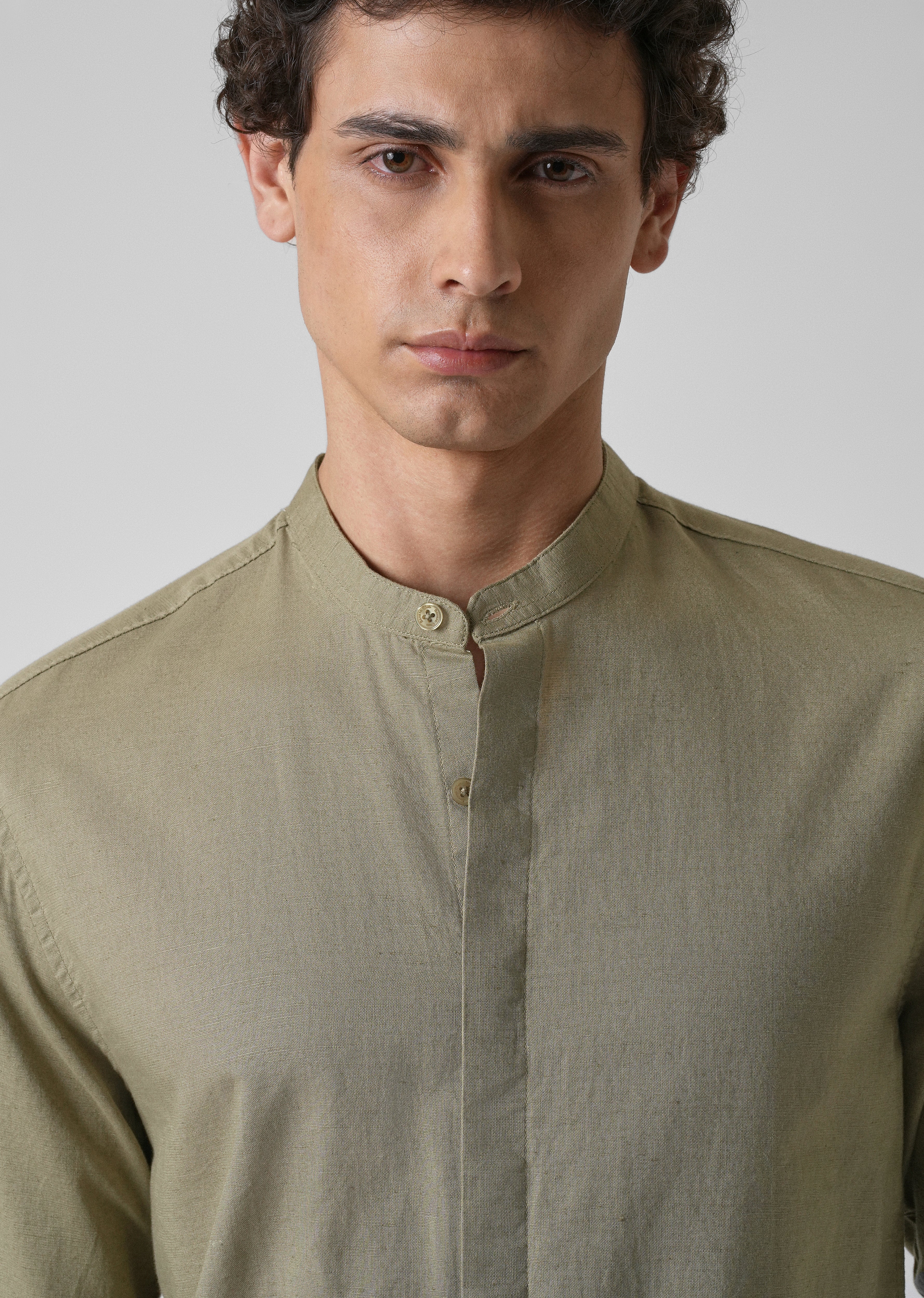 Olive Green Cotton Linen Shirt