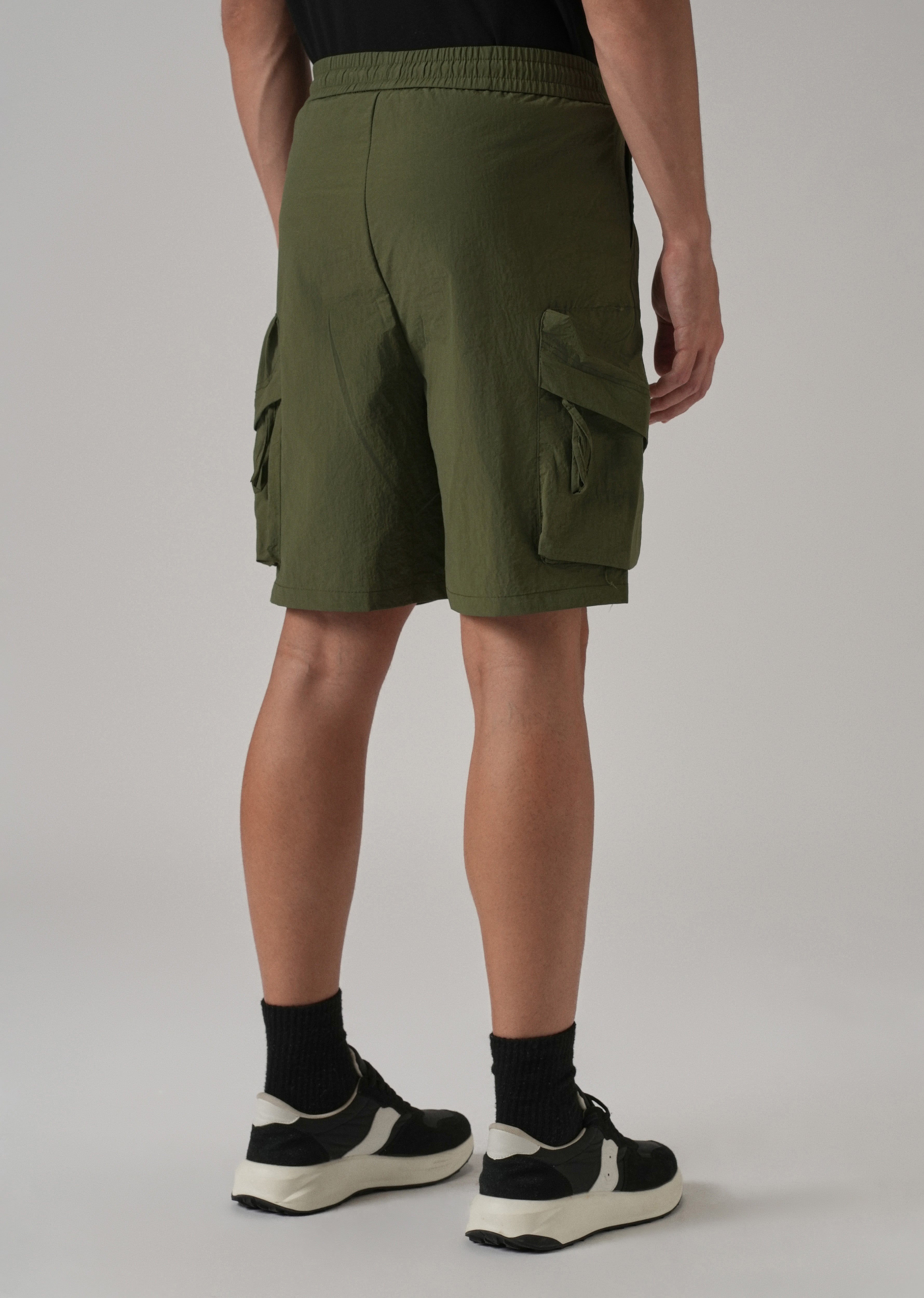 Olive Green Drawstring Cargo Shorts