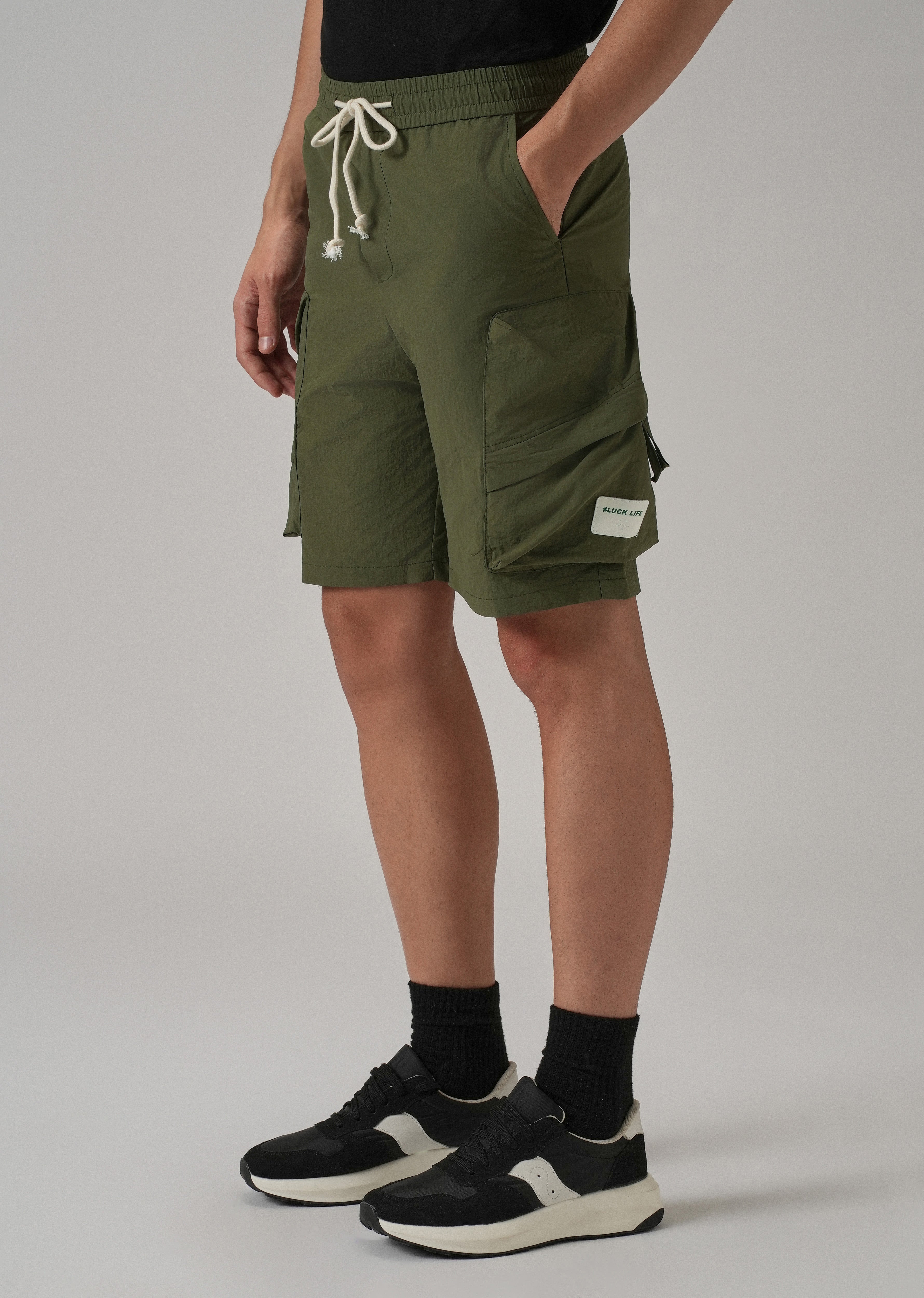 Olive Green Drawstring Cargo Shorts