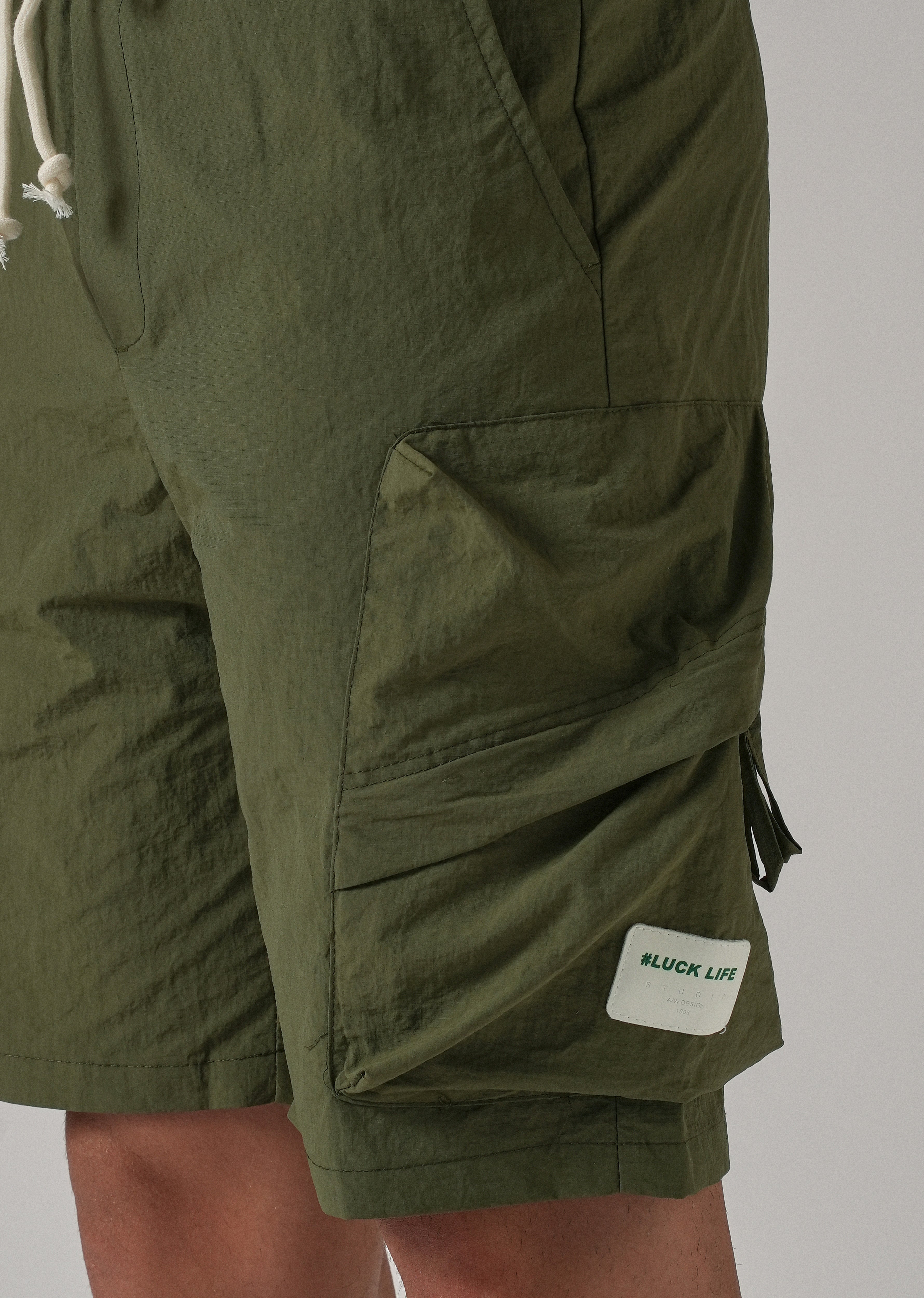 Olive Green Drawstring Cargo Shorts