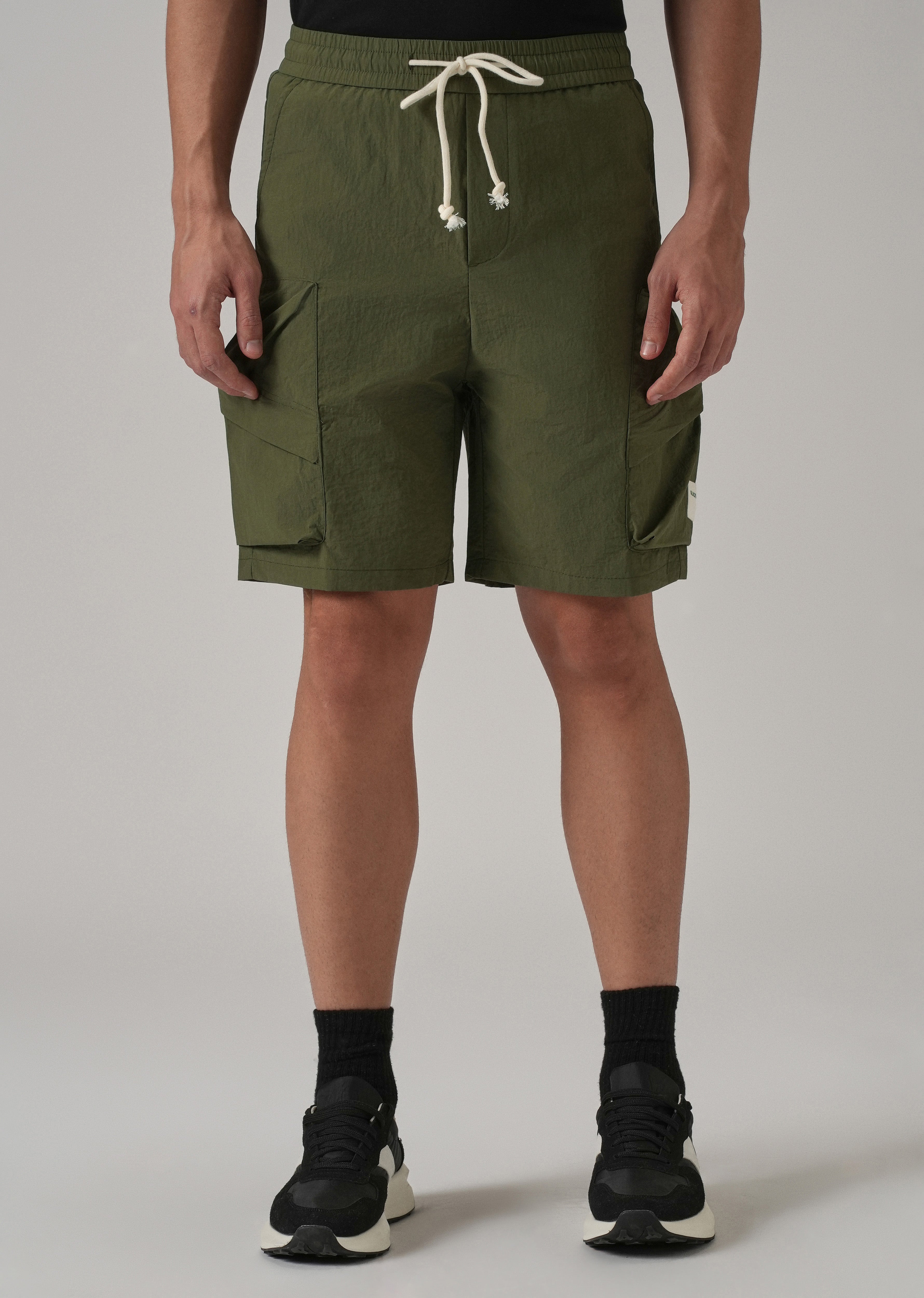 Olive Green Drawstring Cargo Shorts