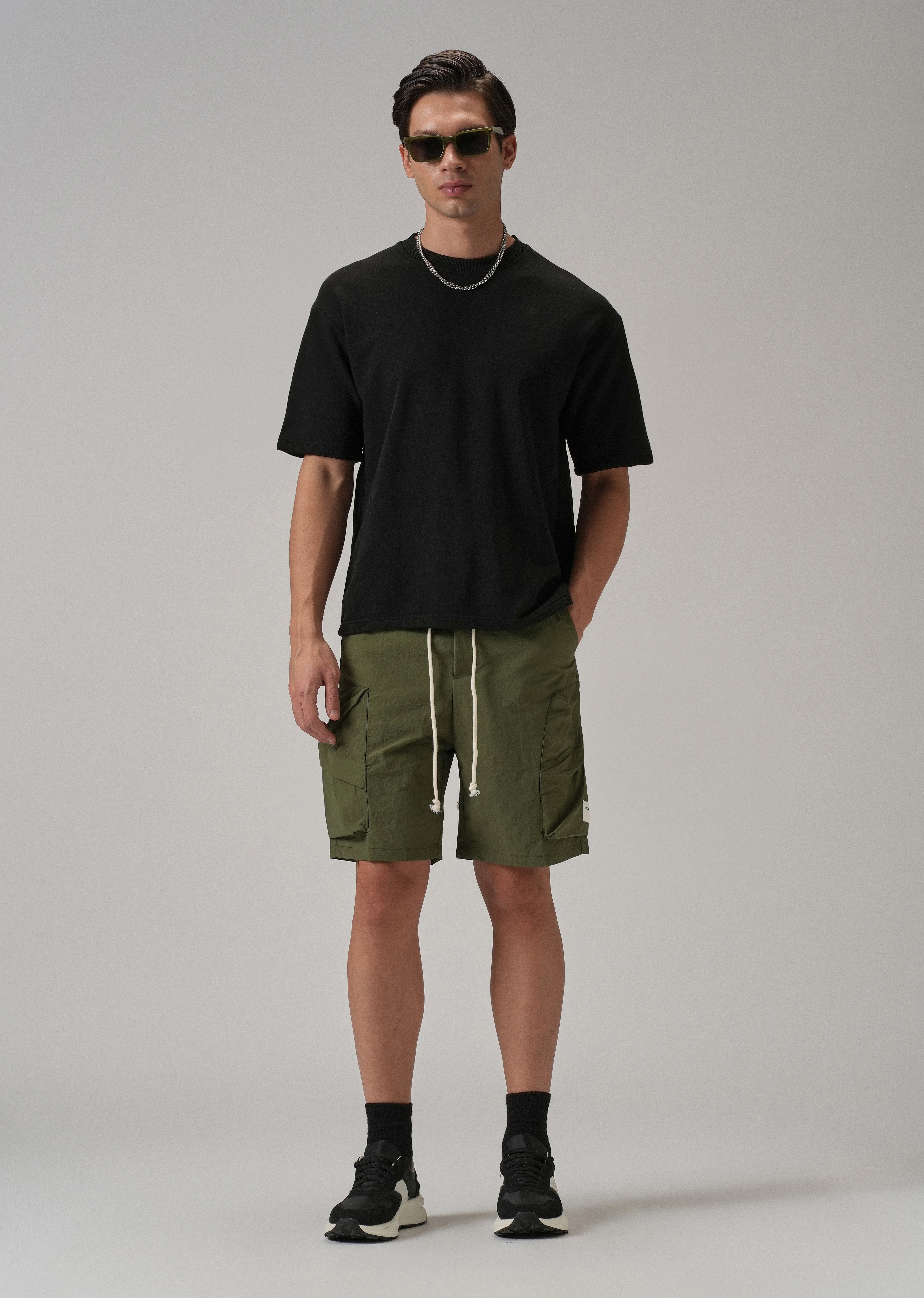 Olive Green Drawstring Cargo Shorts