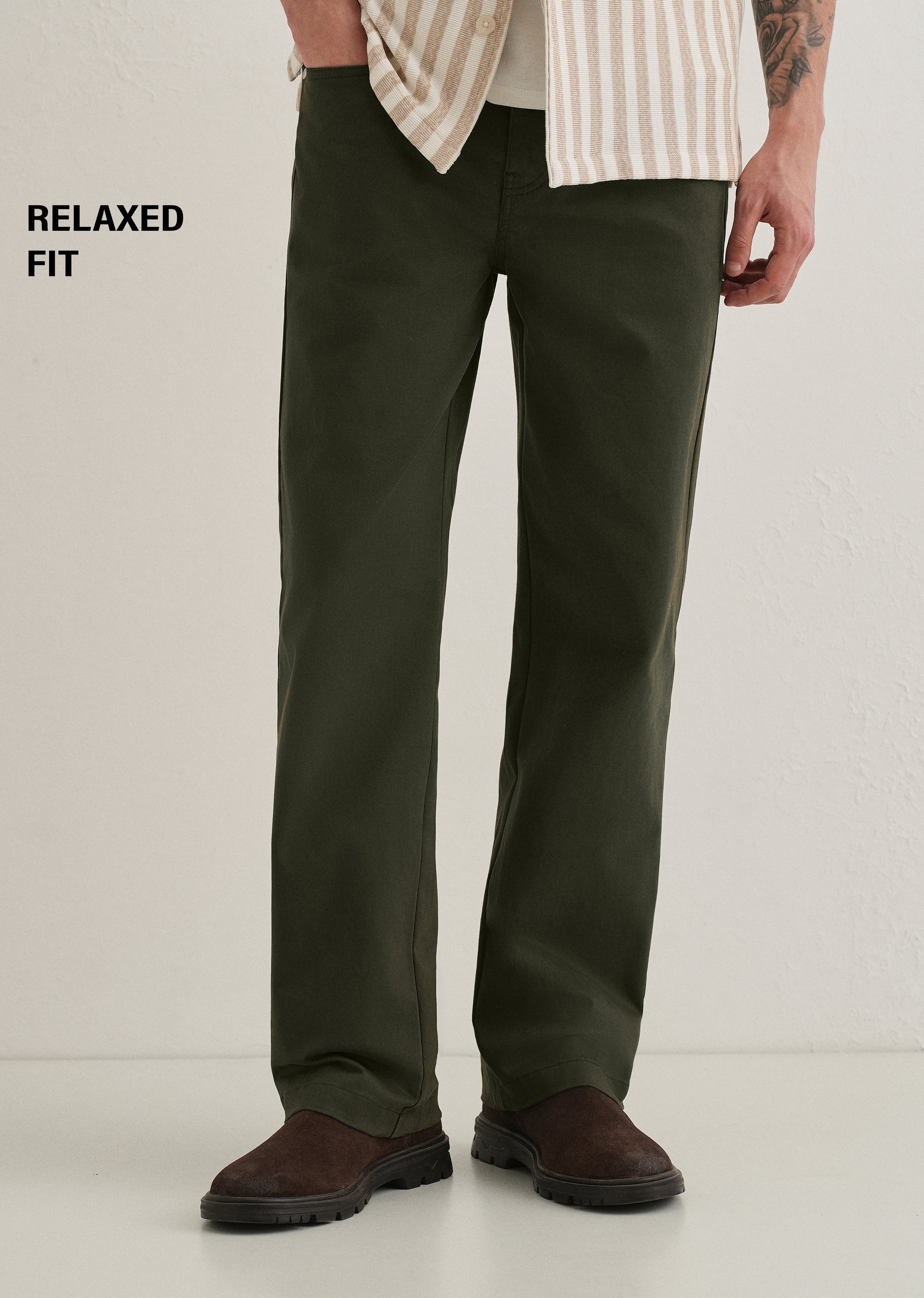 Olive Green Semi-Elasticated Cotton Trouser