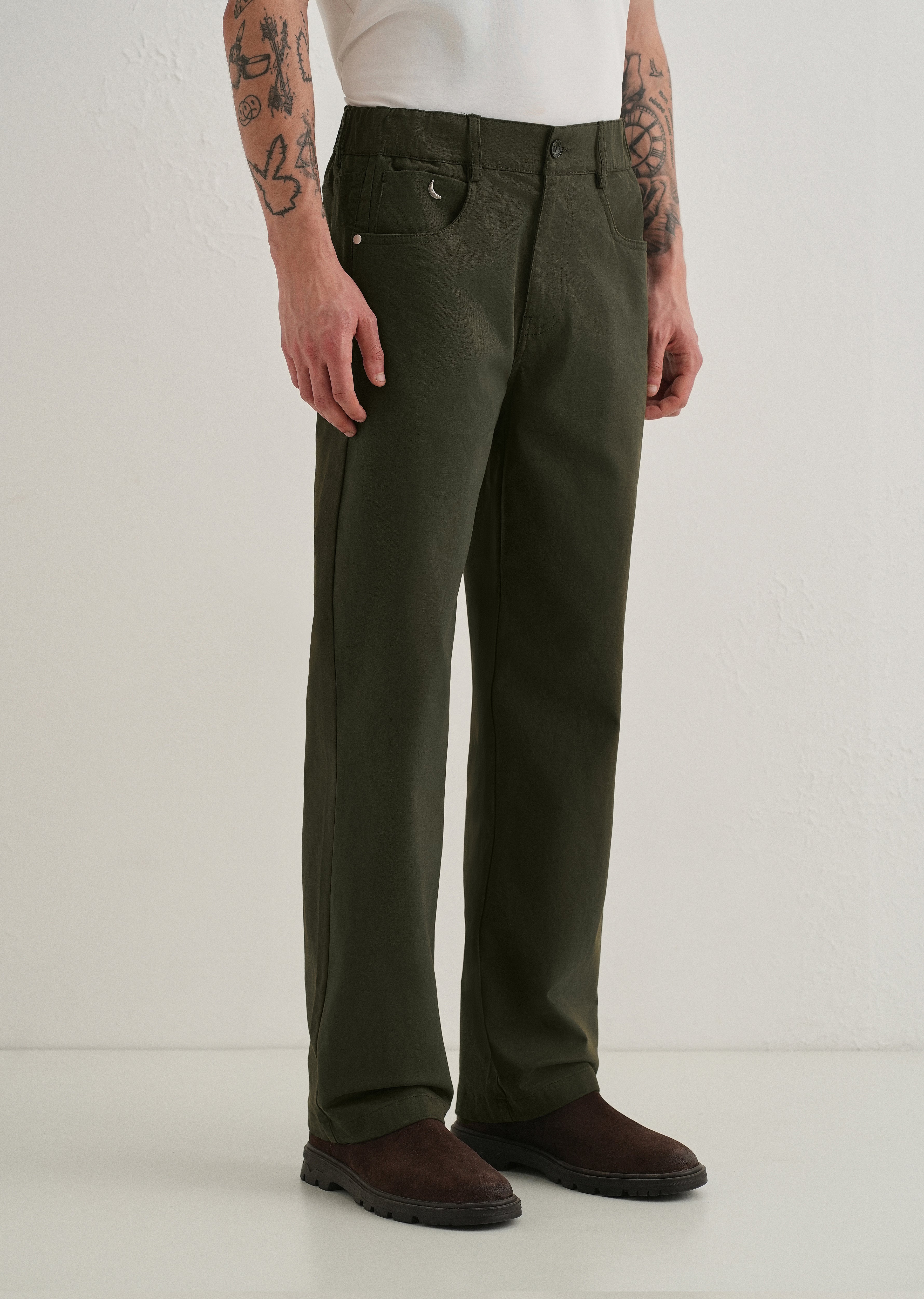 Olive Green Semi-Elasticated Cotton Trouser