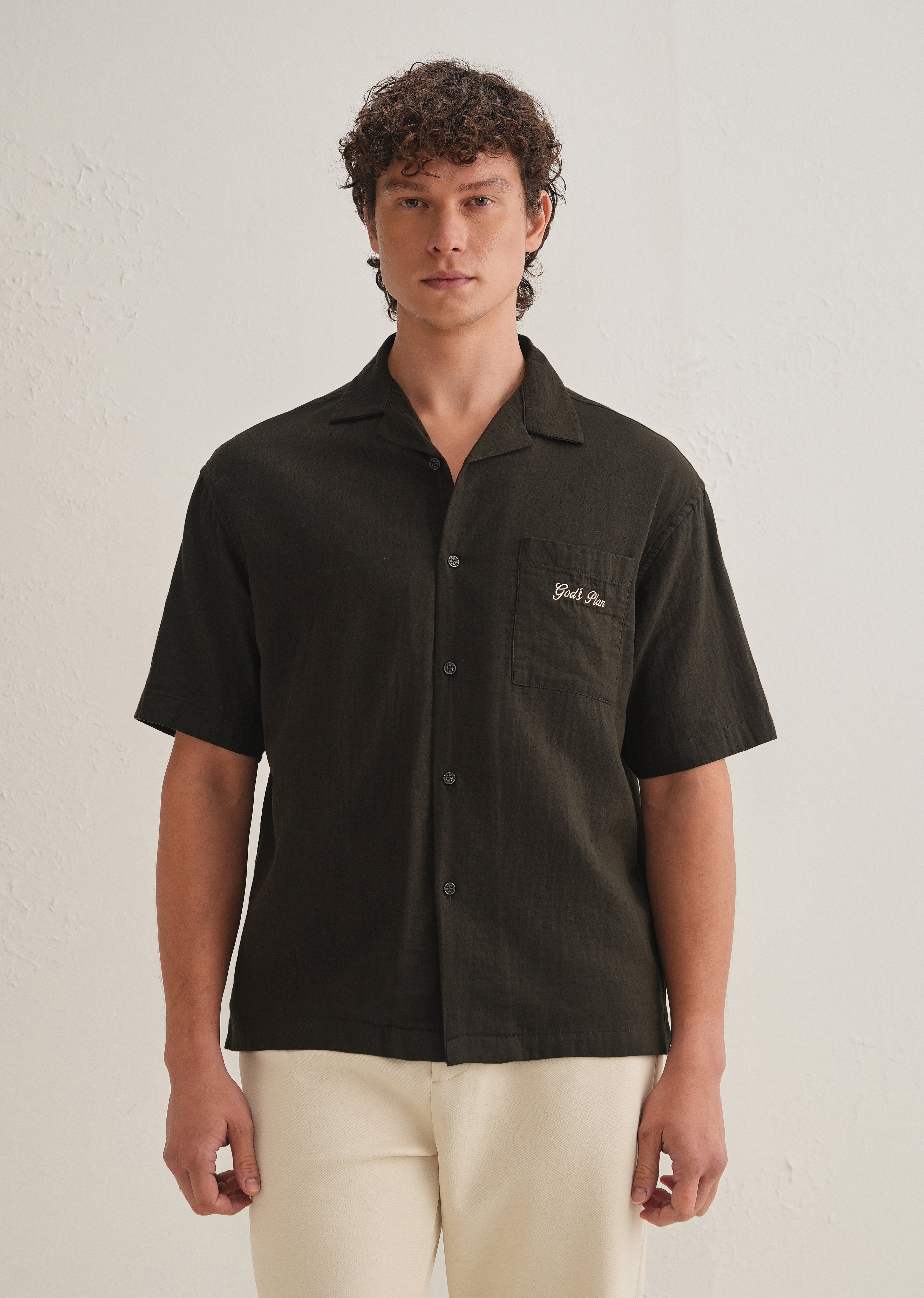 Olive Green Embroidered Double Cloth Cotton Shirt