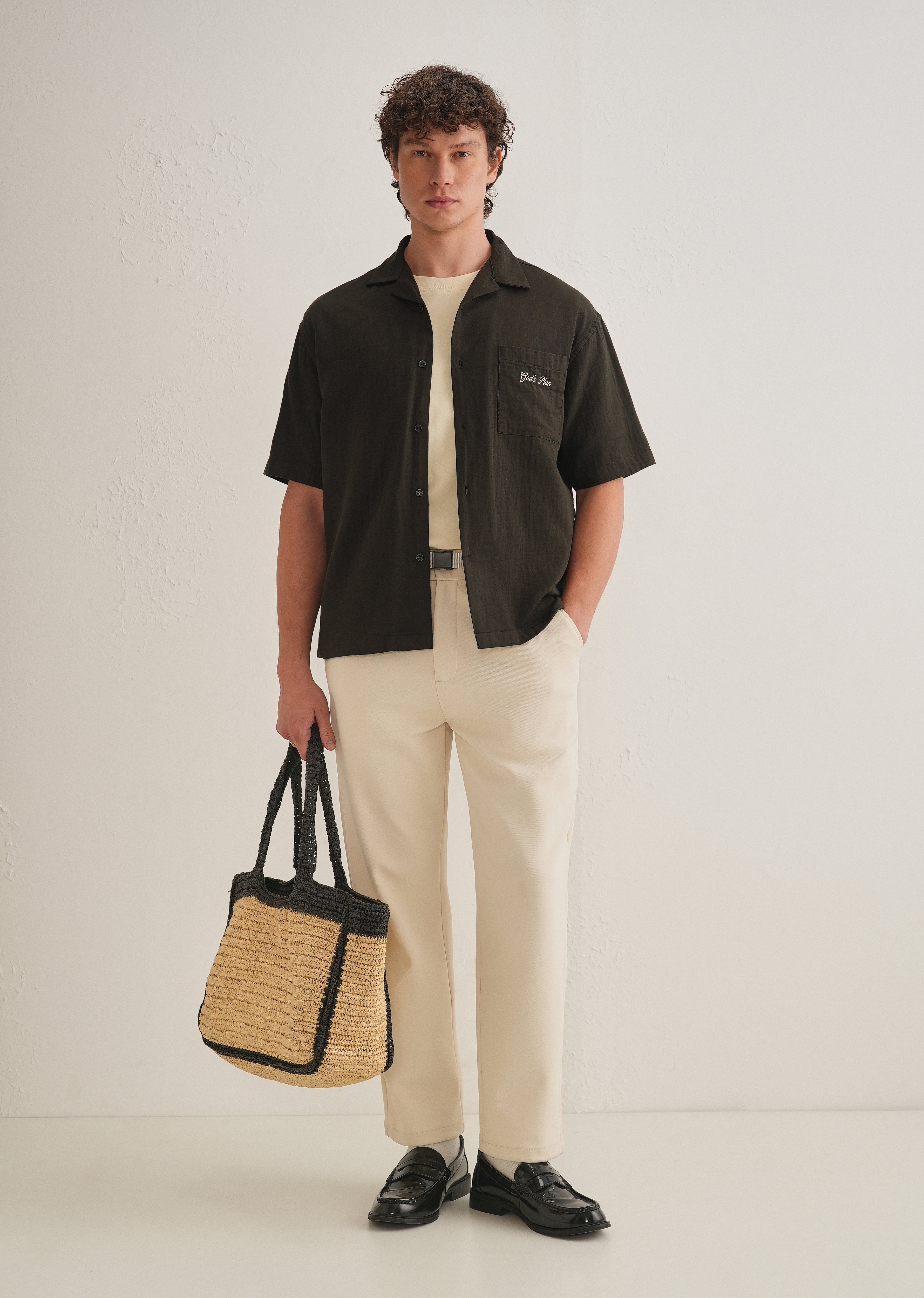 Olive Green Embroidered Double Cloth Cotton Shirt