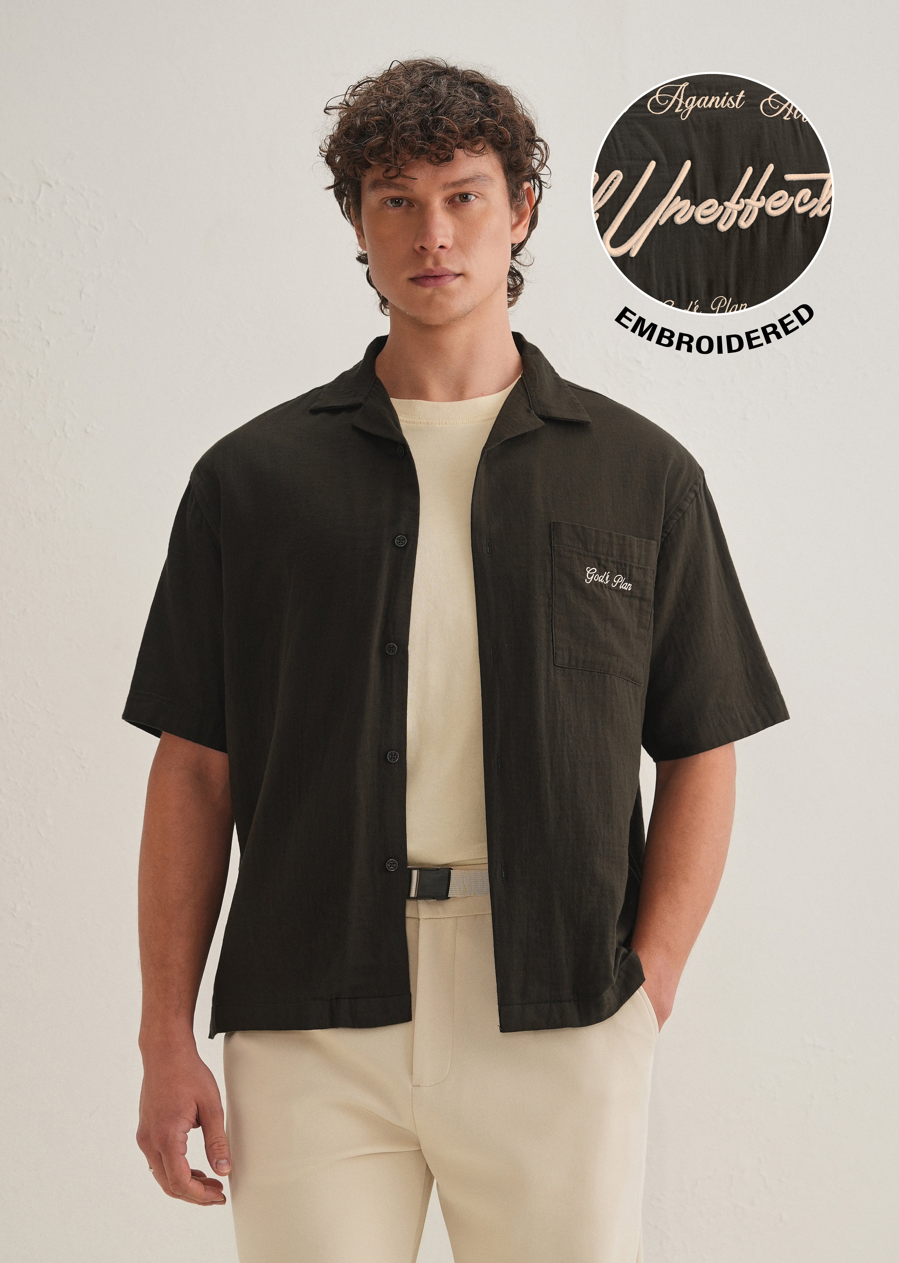 Olive Green Embroidered Double Cloth Cotton Shirt