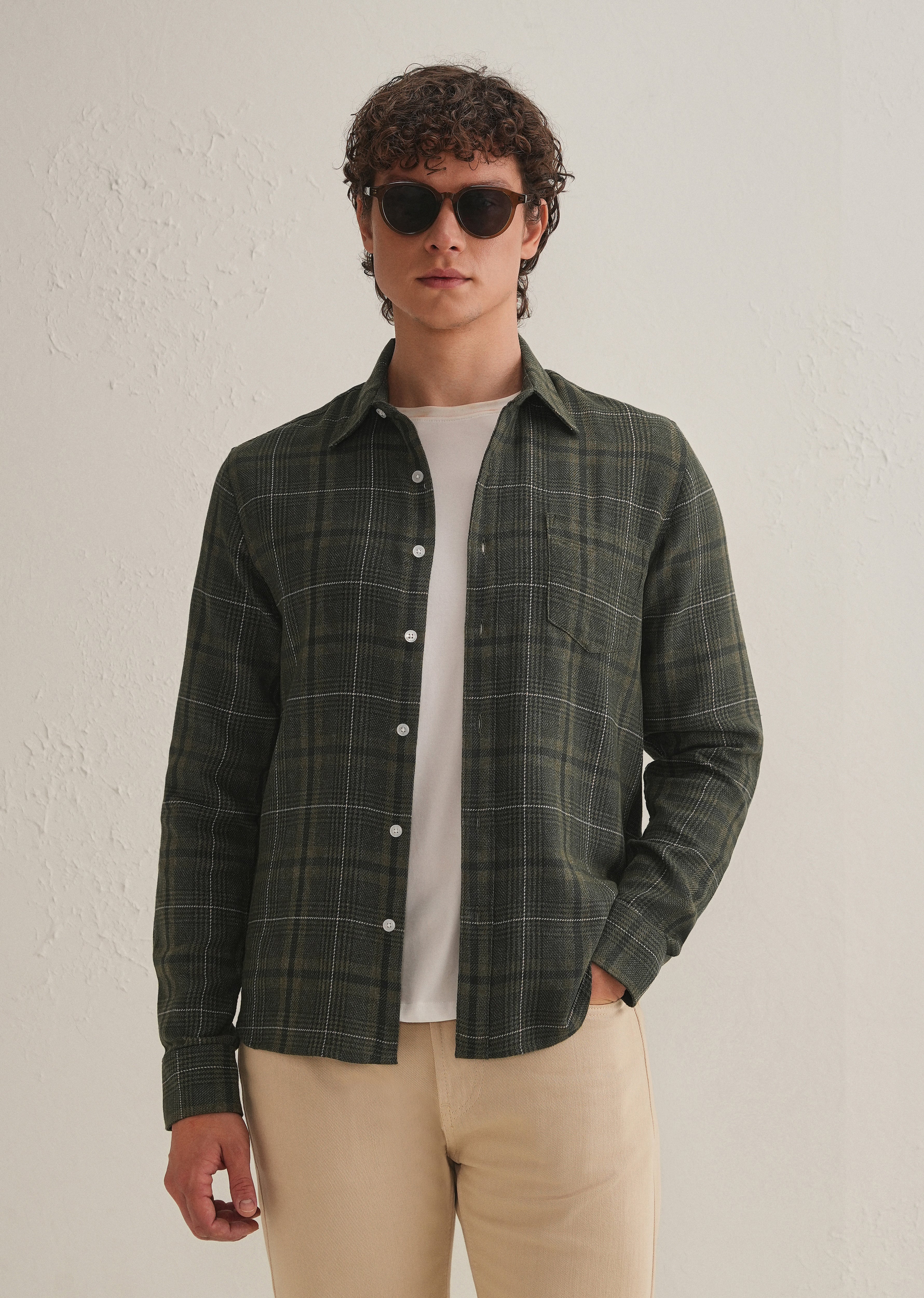Olive Green Glen Plaid Check Shirt