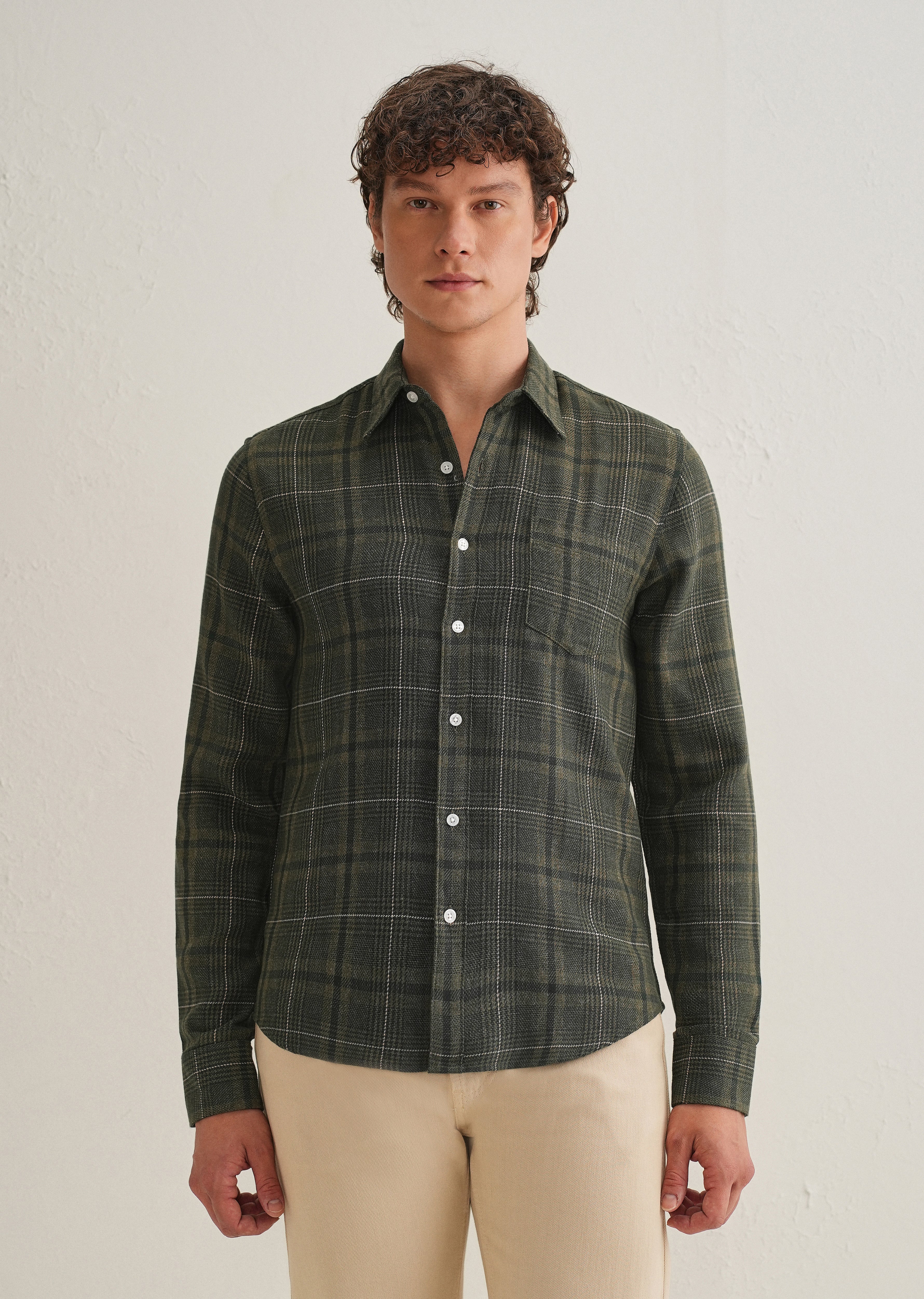 Olive Green Glen Plaid Check Shirt