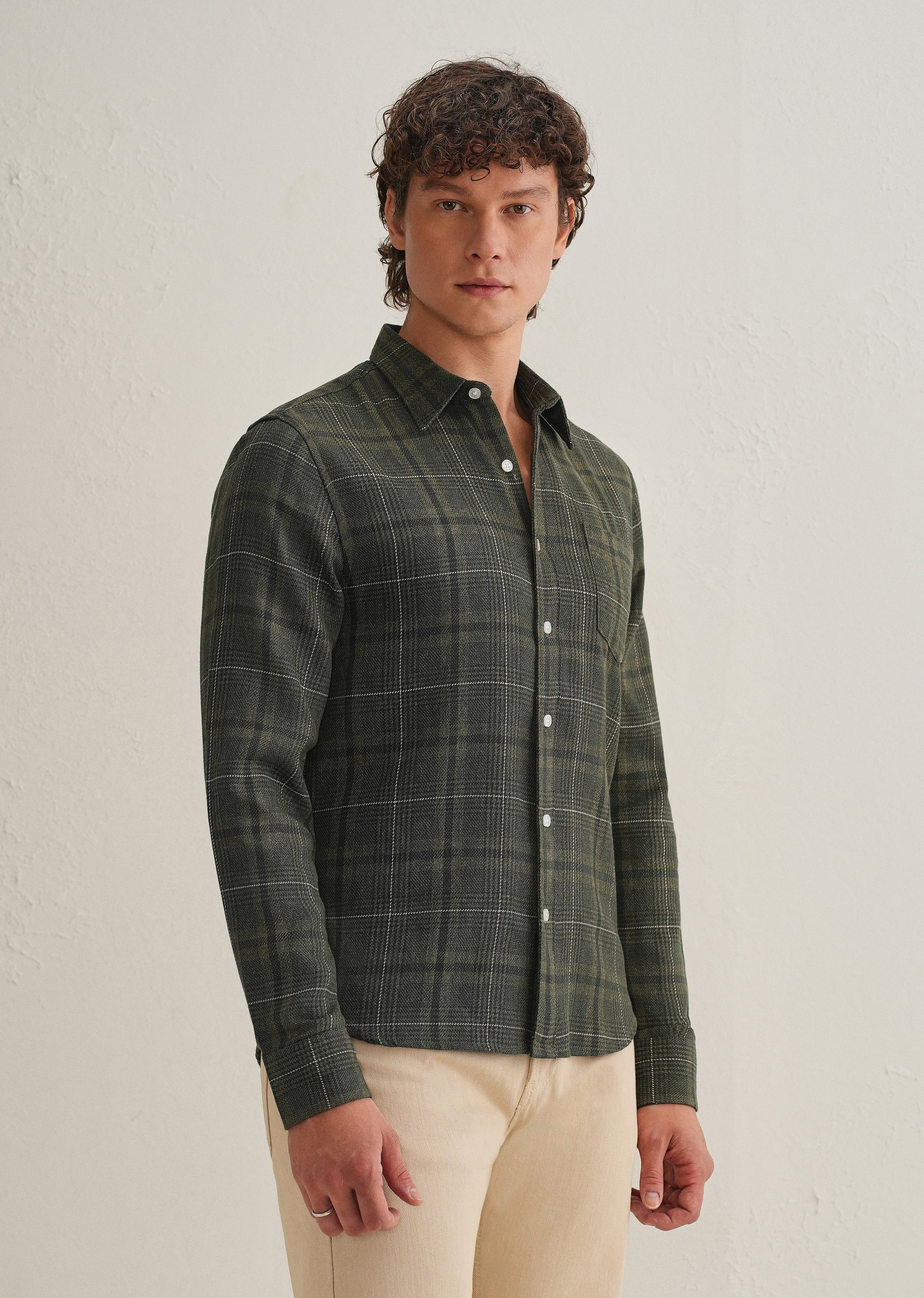 Olive Green Glen Plaid Check Shirt