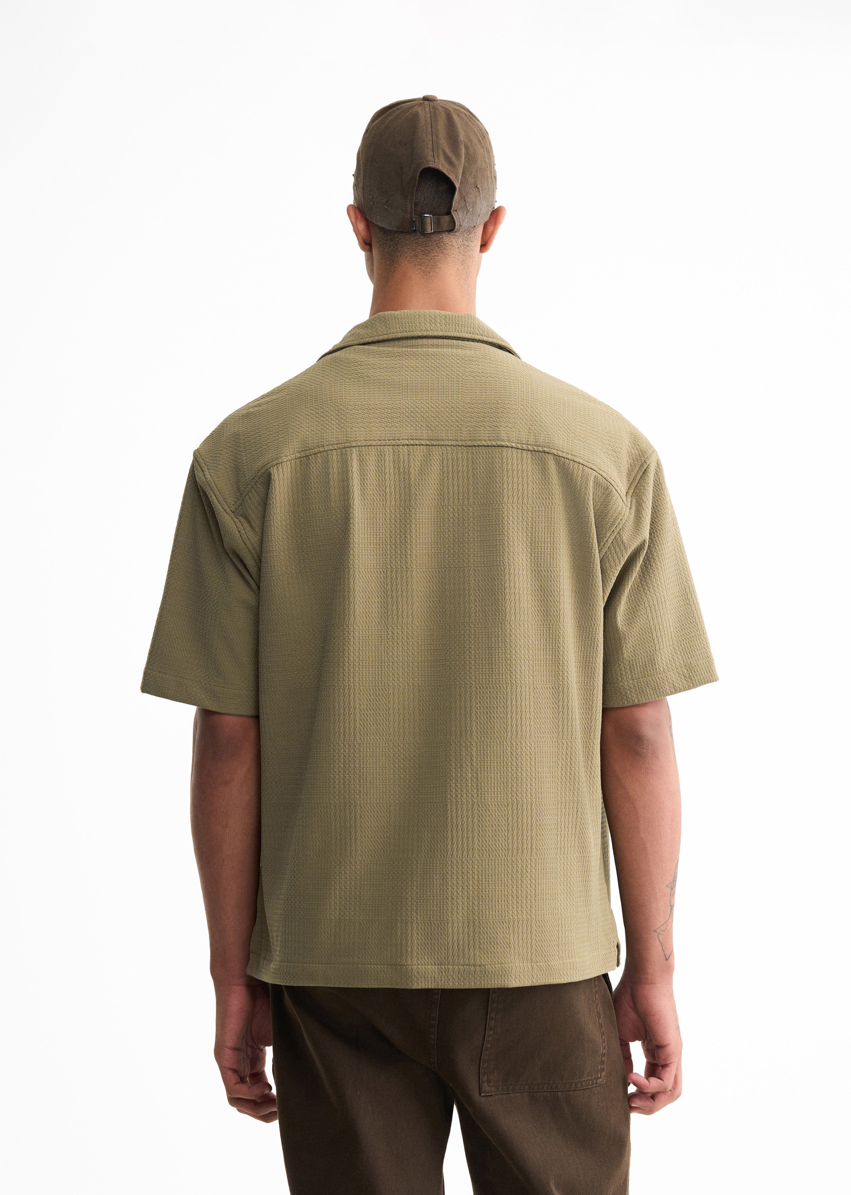 Olive Green Textured Knitted Shirt