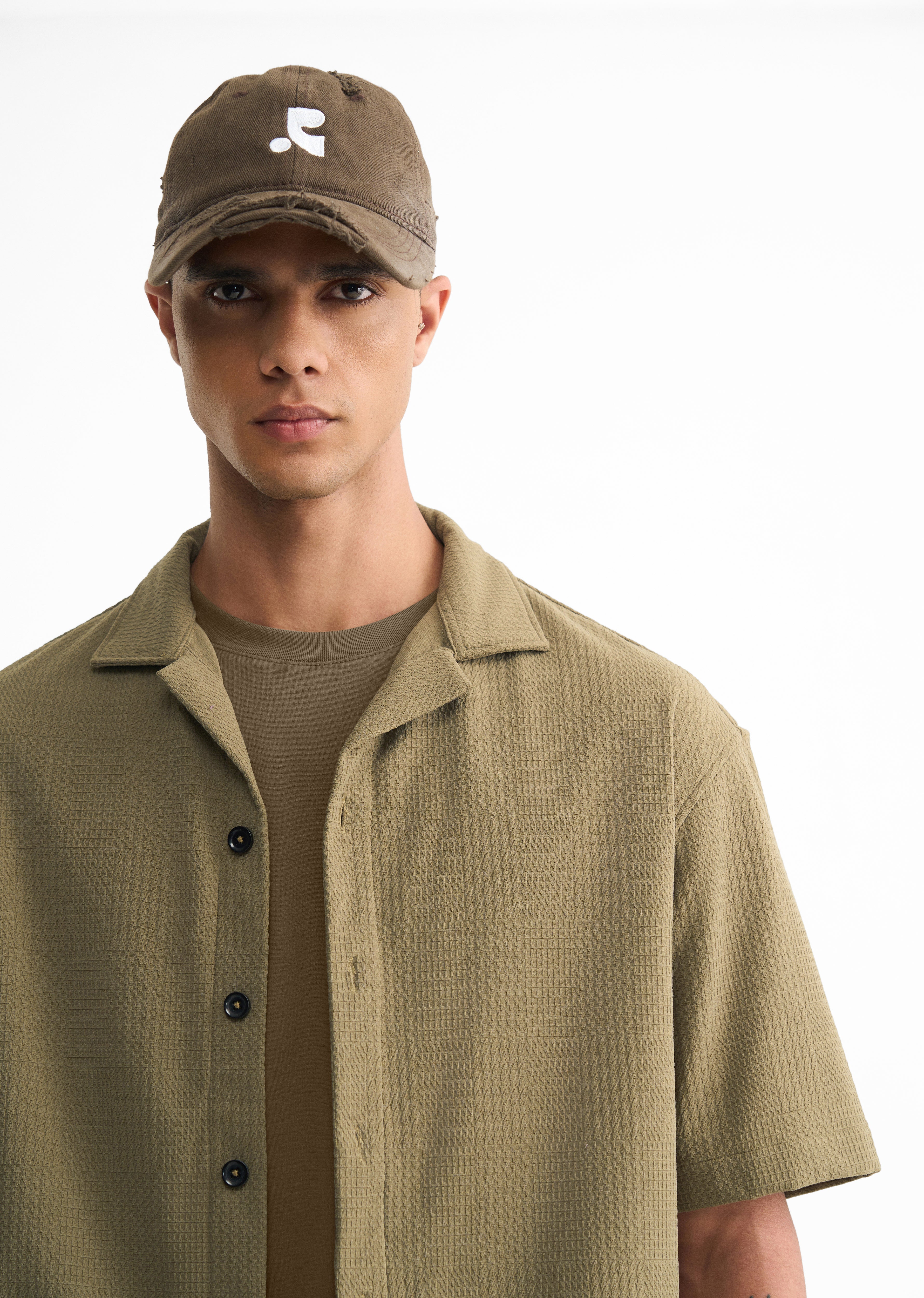 Olive Green Textured Knitted Shirt