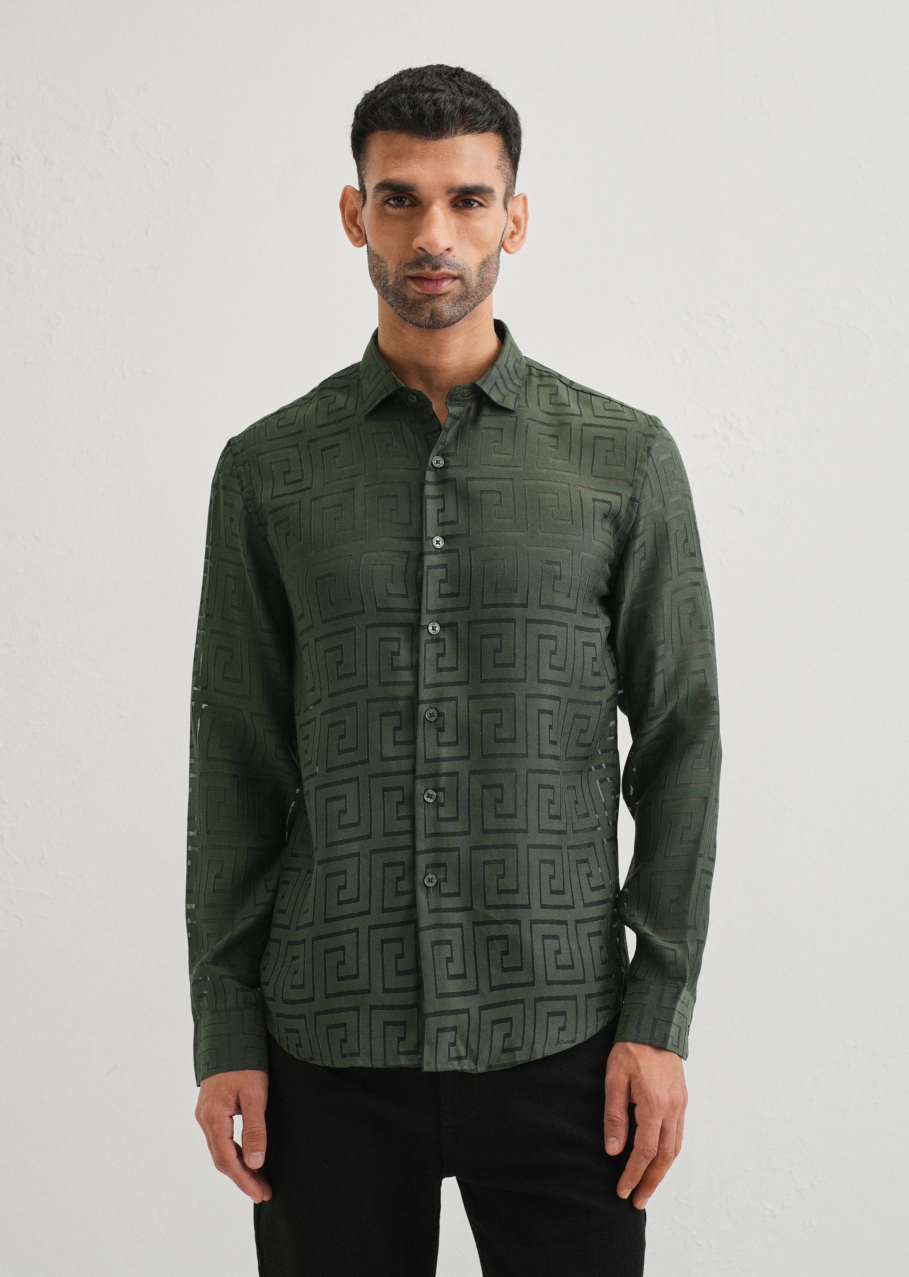 Olive Green Laser Cut Shirt