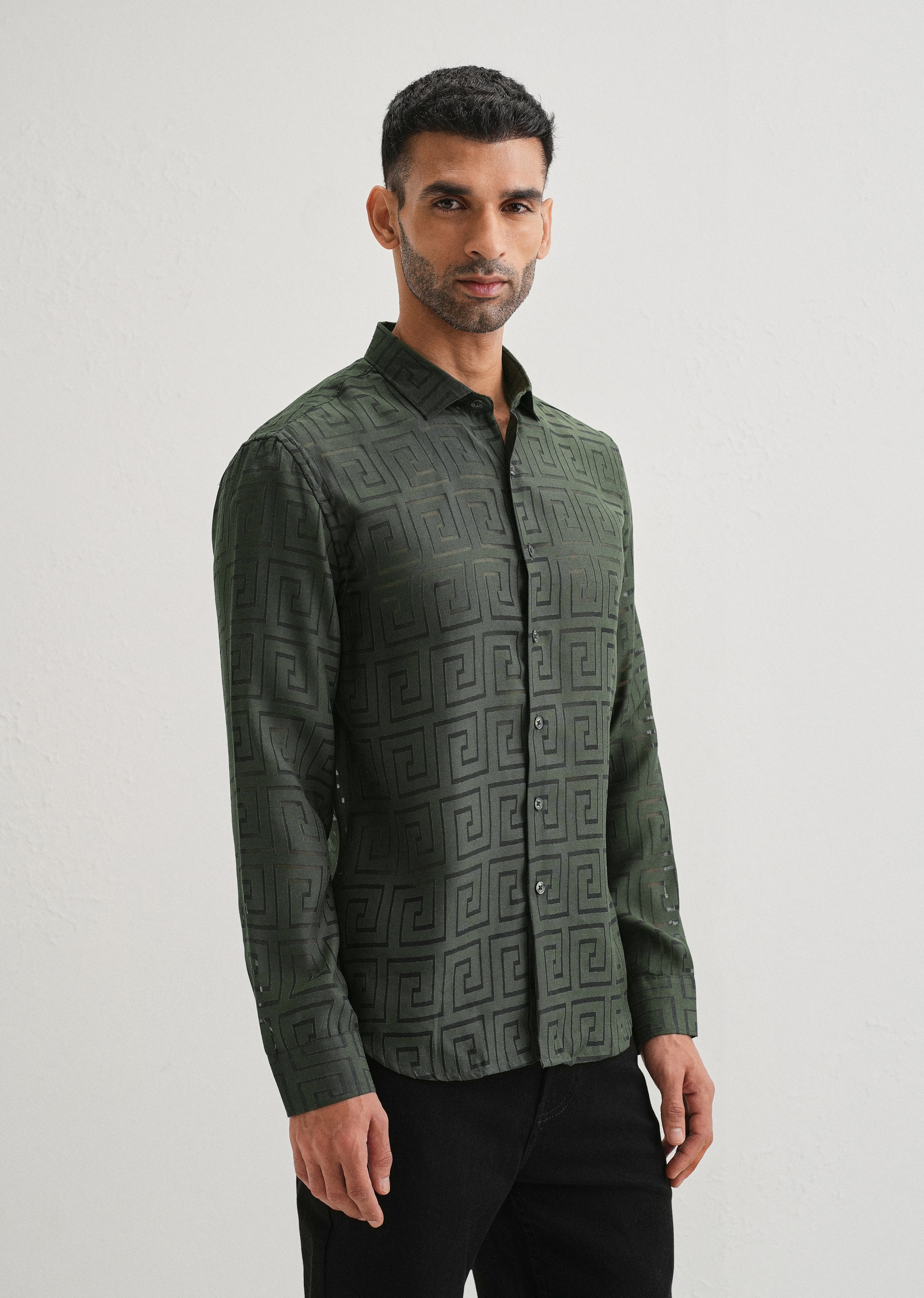 Olive Green Laser Cut Shirt