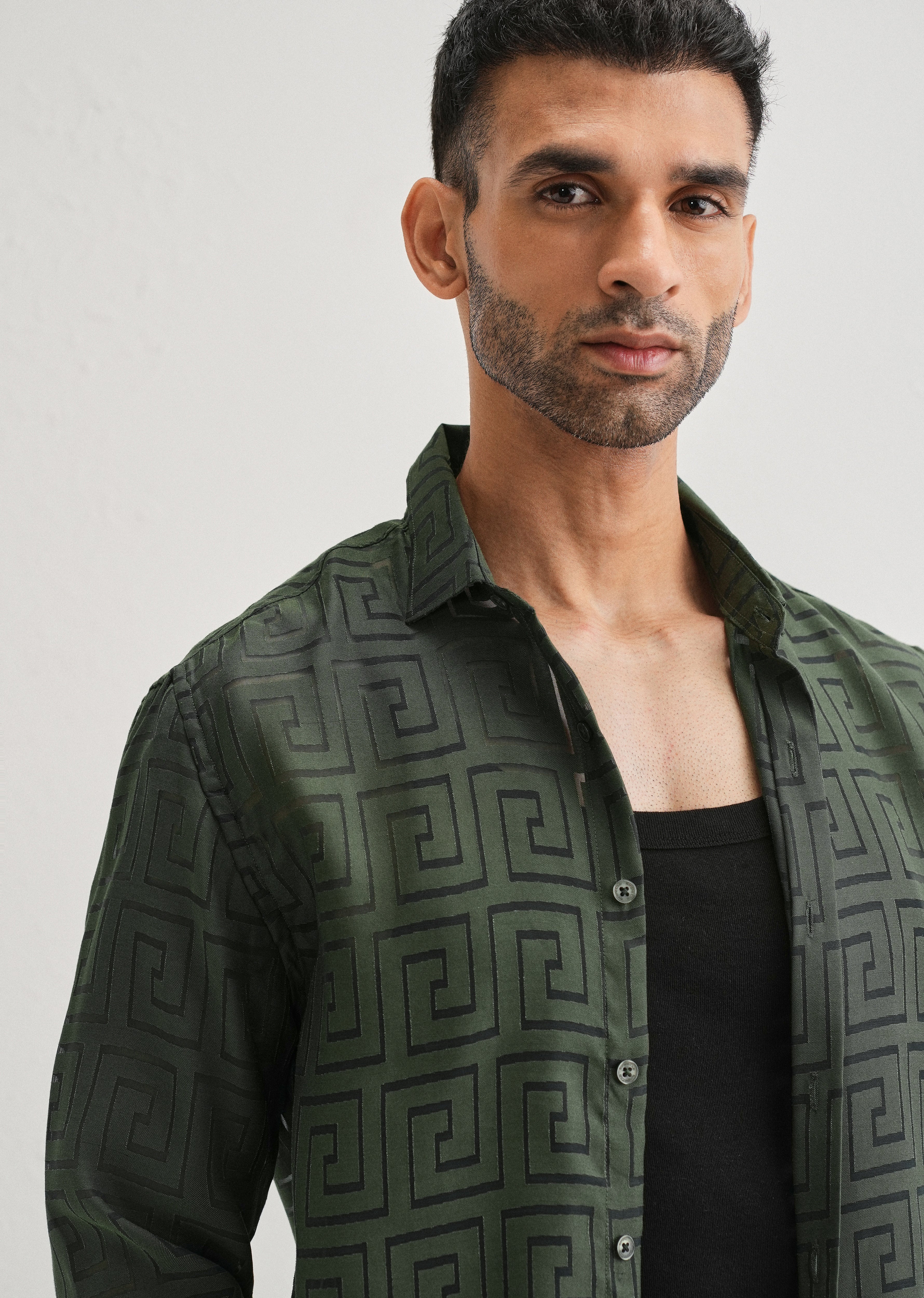 Olive Green Laser Cut Shirt