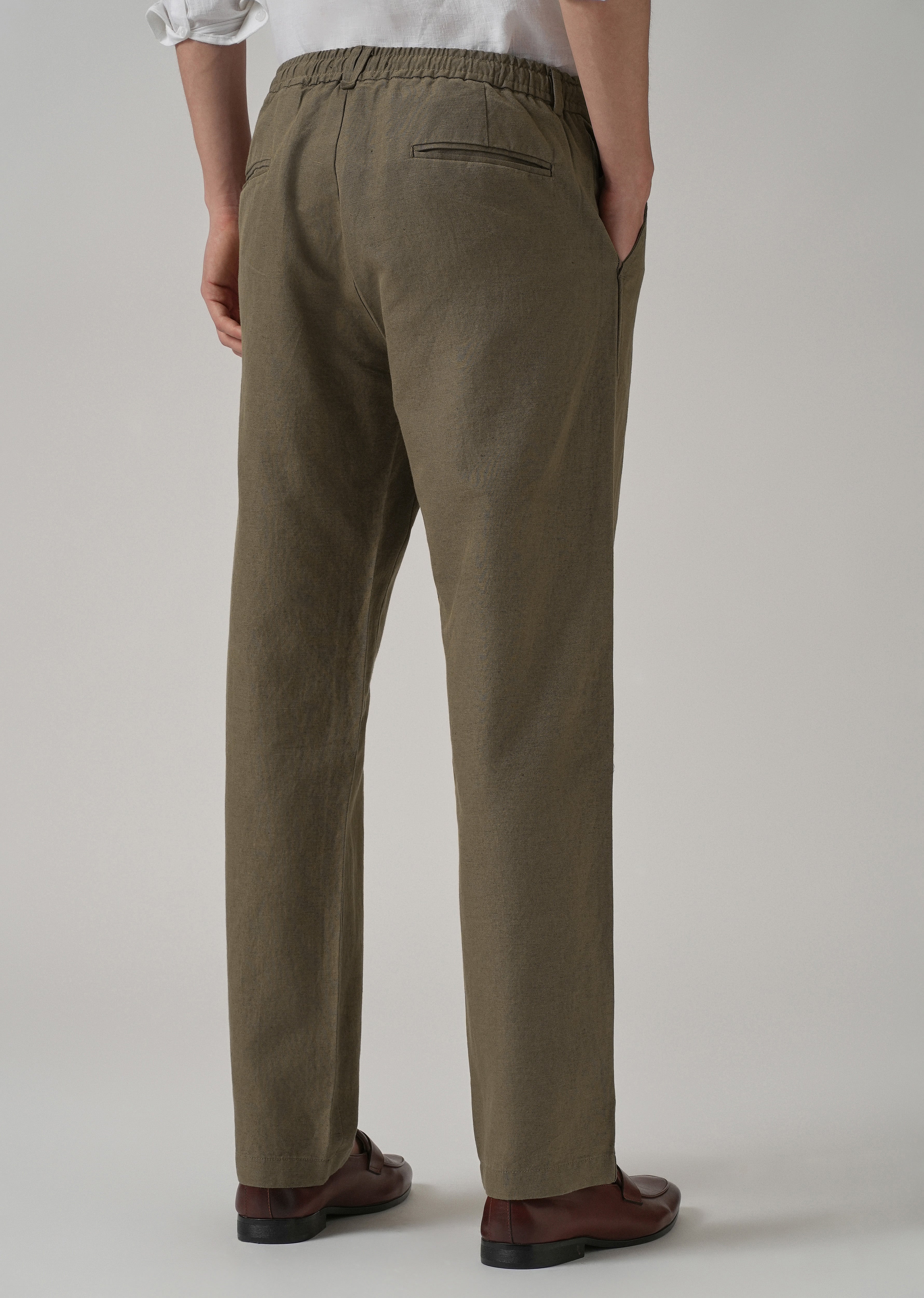 Olive Linen Relaxed Fit Trouser