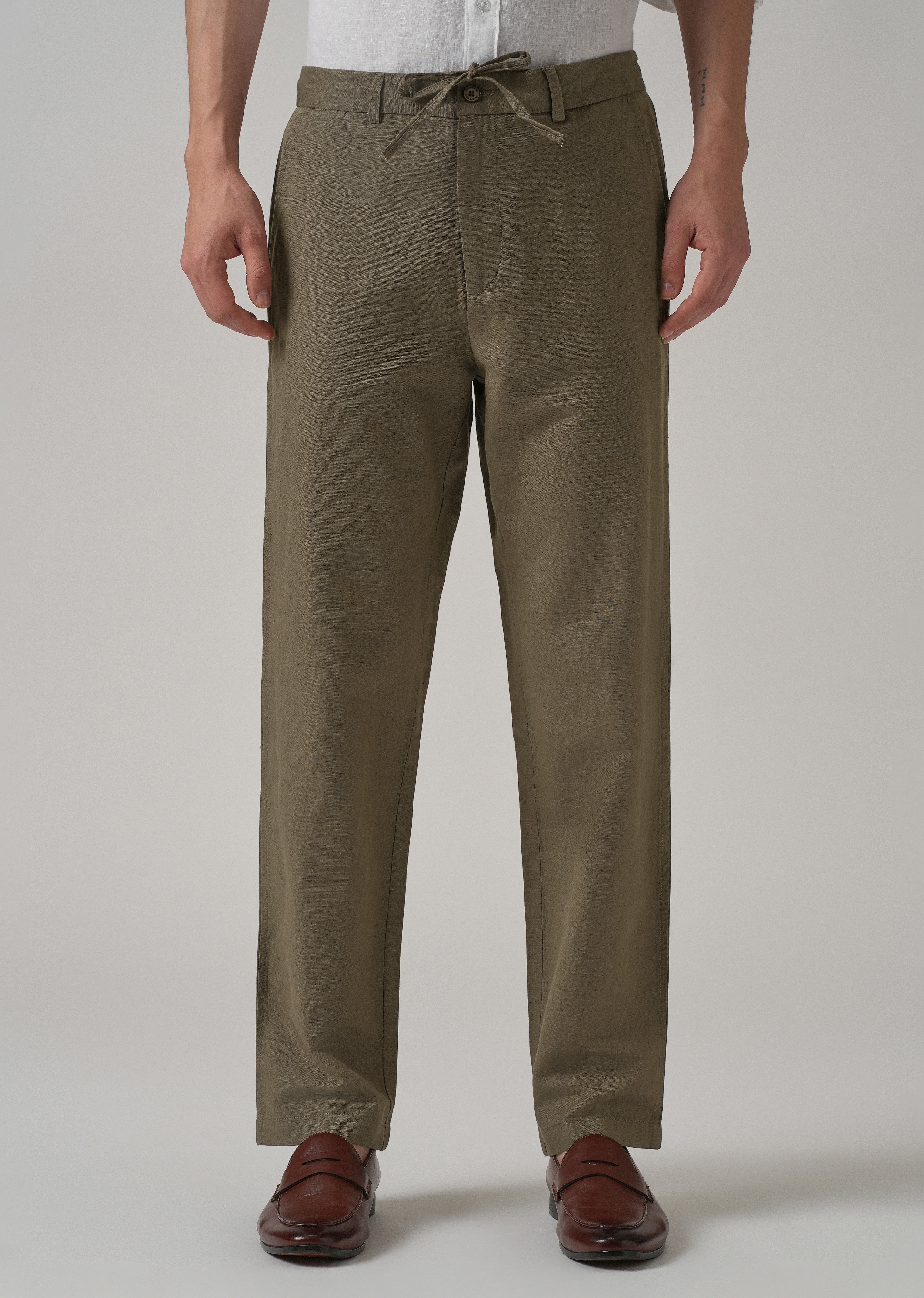 Olive Linen Relaxed Fit Trouser