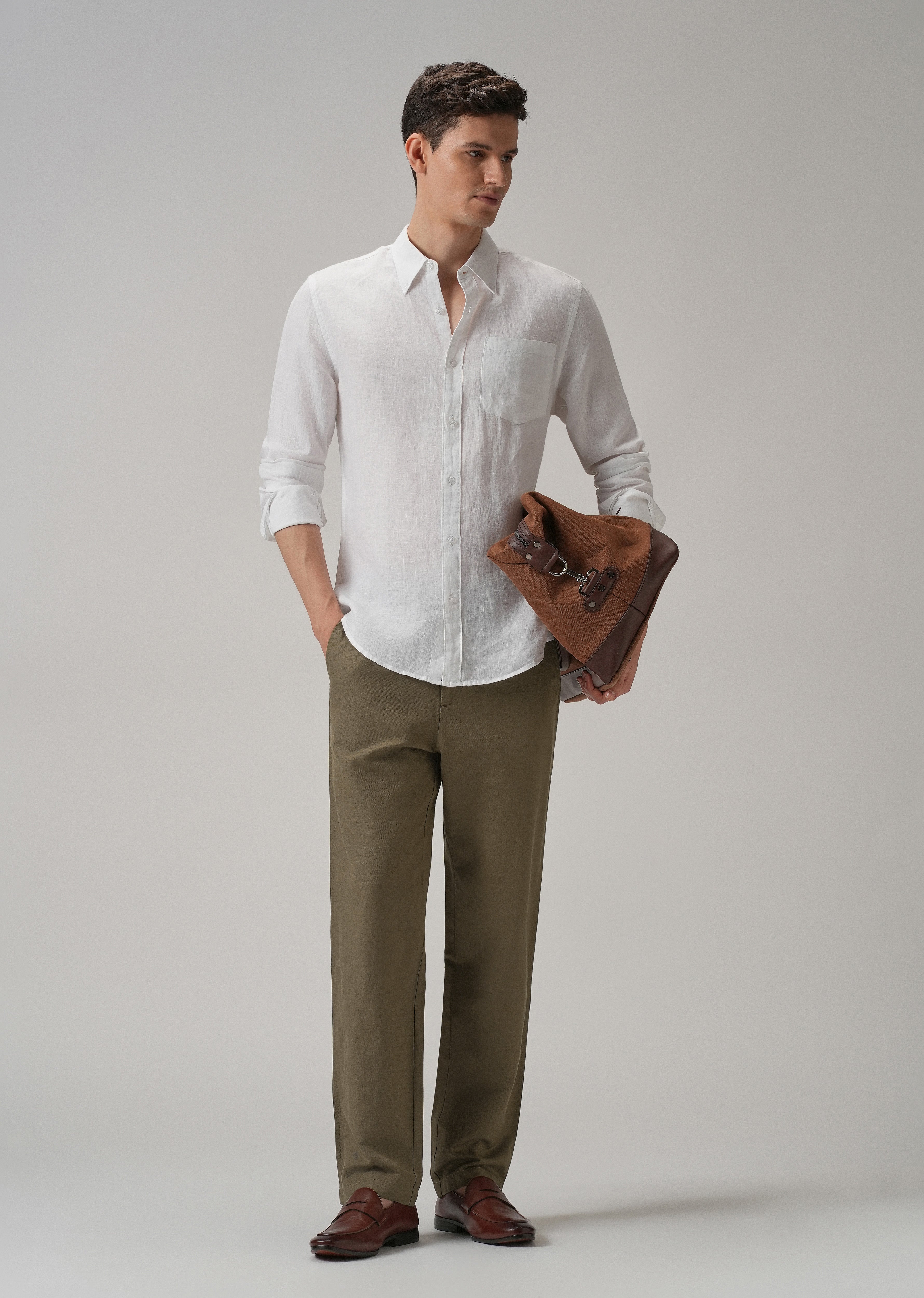 Olive Linen Relaxed Fit Trouser