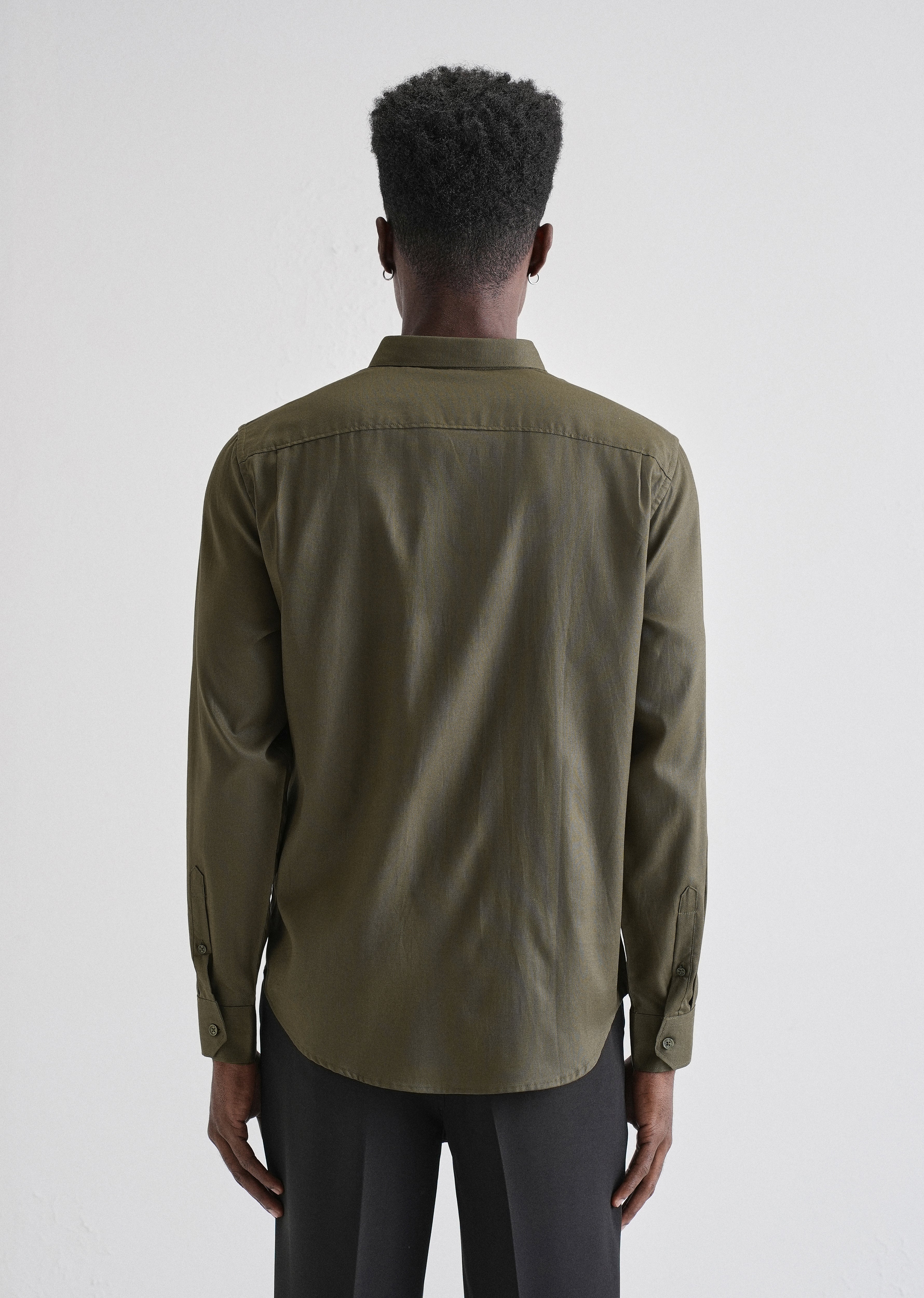 Olive Green Plain Blended Cotton Regular Fit Shirt