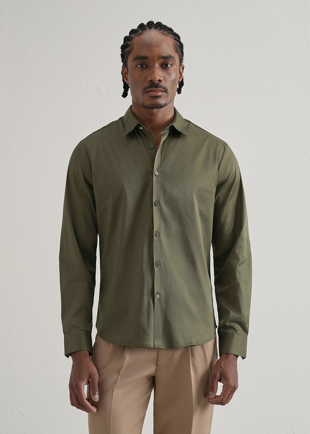 Olive Green Plain Stitchless Placket Shirt