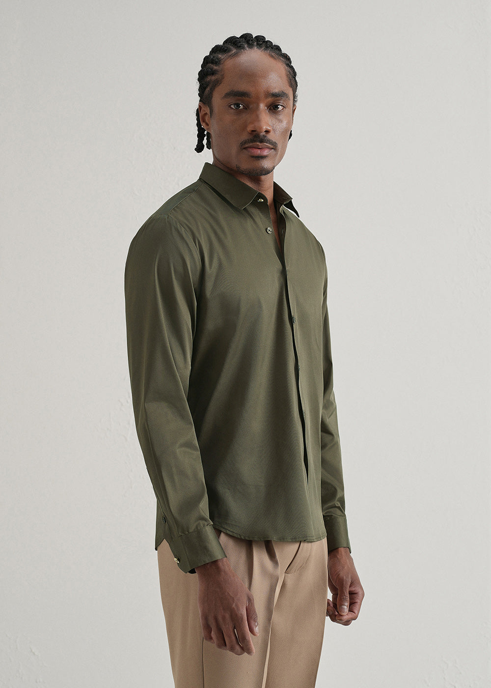 Olive Green Plain Stitchless Placket Shirt