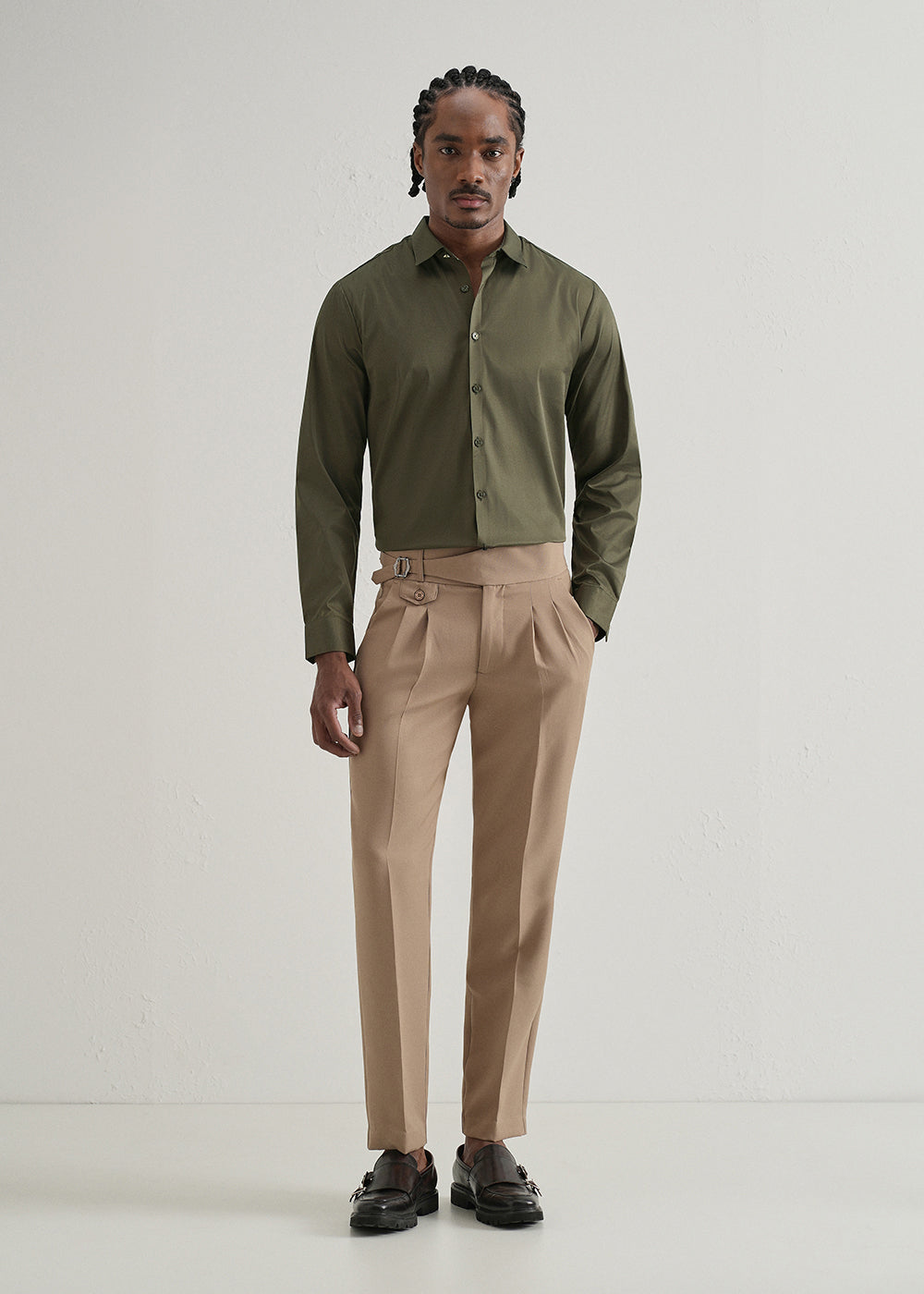 Olive Green Plain Stitchless Placket Shirt