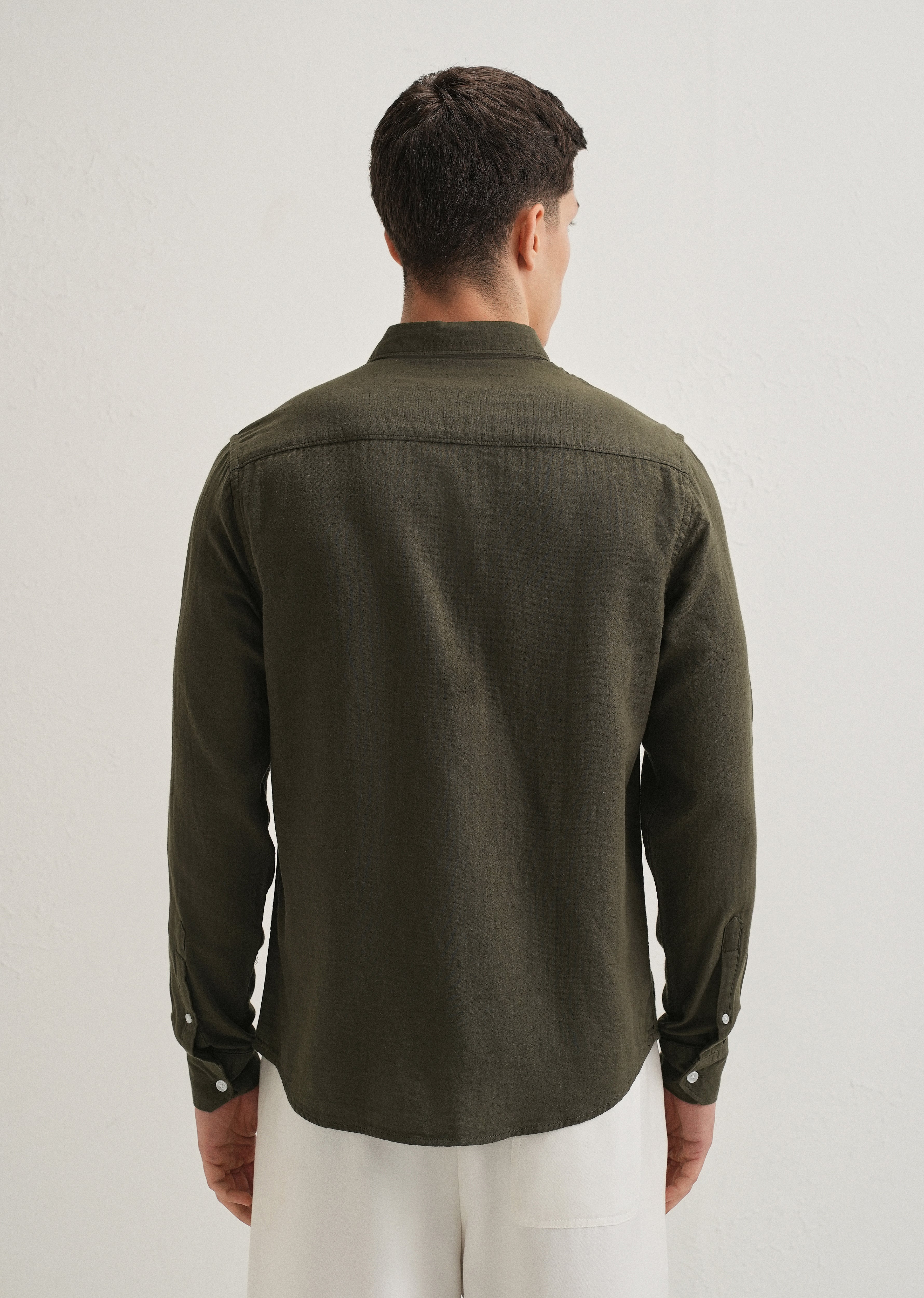 Olive Green Pure Cotton Stitchless Placket Shirt