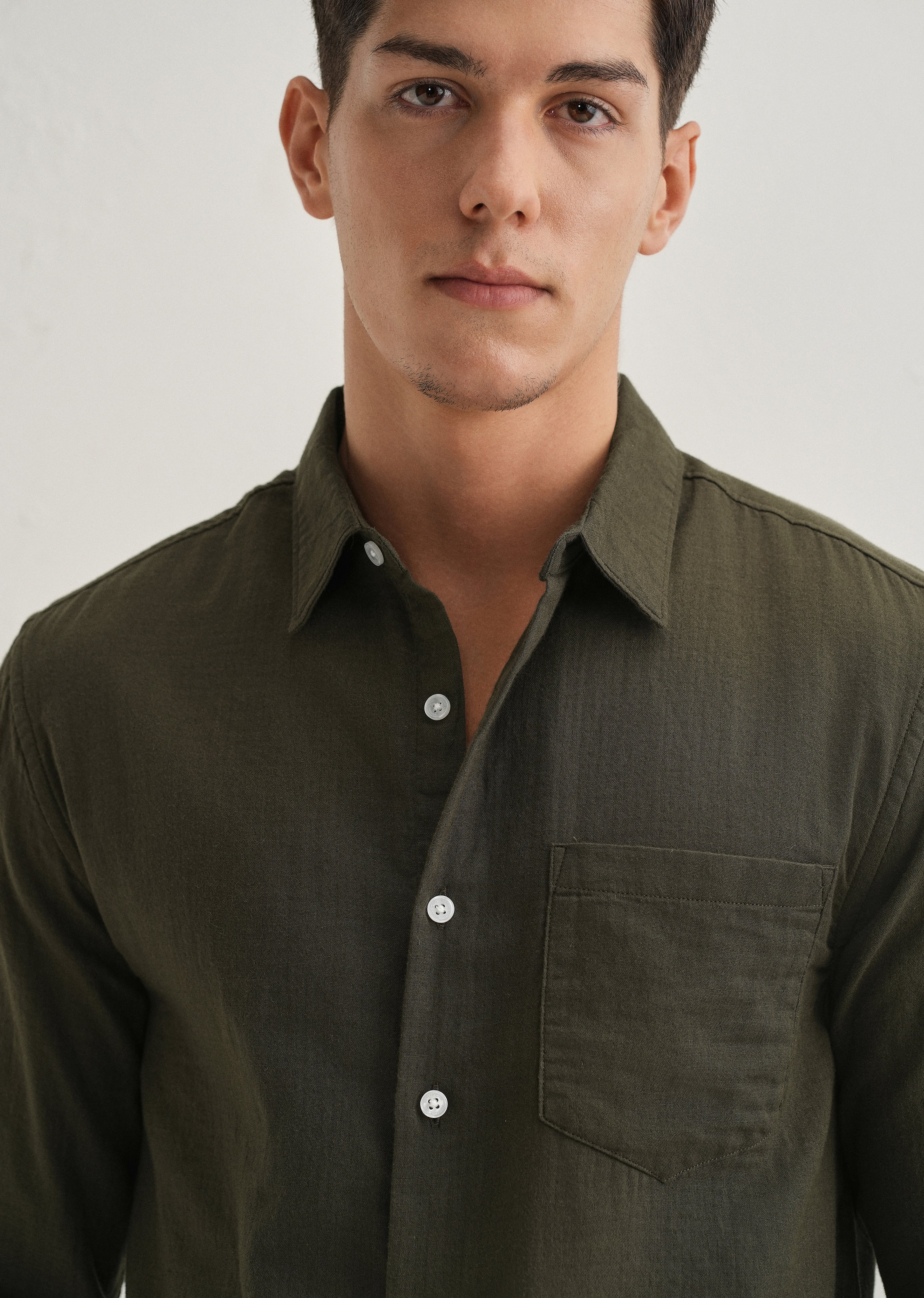 Olive Green Pure Cotton Stitchless Placket Shirt