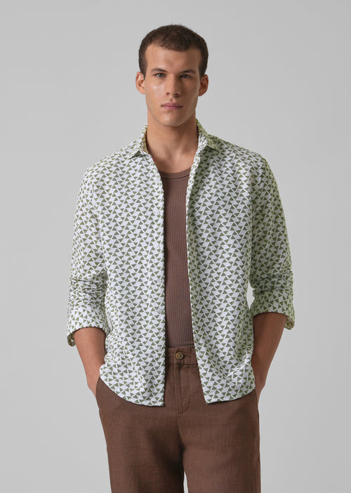 Olive Green Self Pattern Shirt