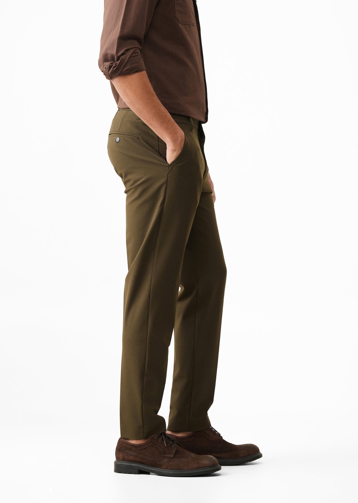 Olive Green Semi-Elastic Slim Fit Trouser