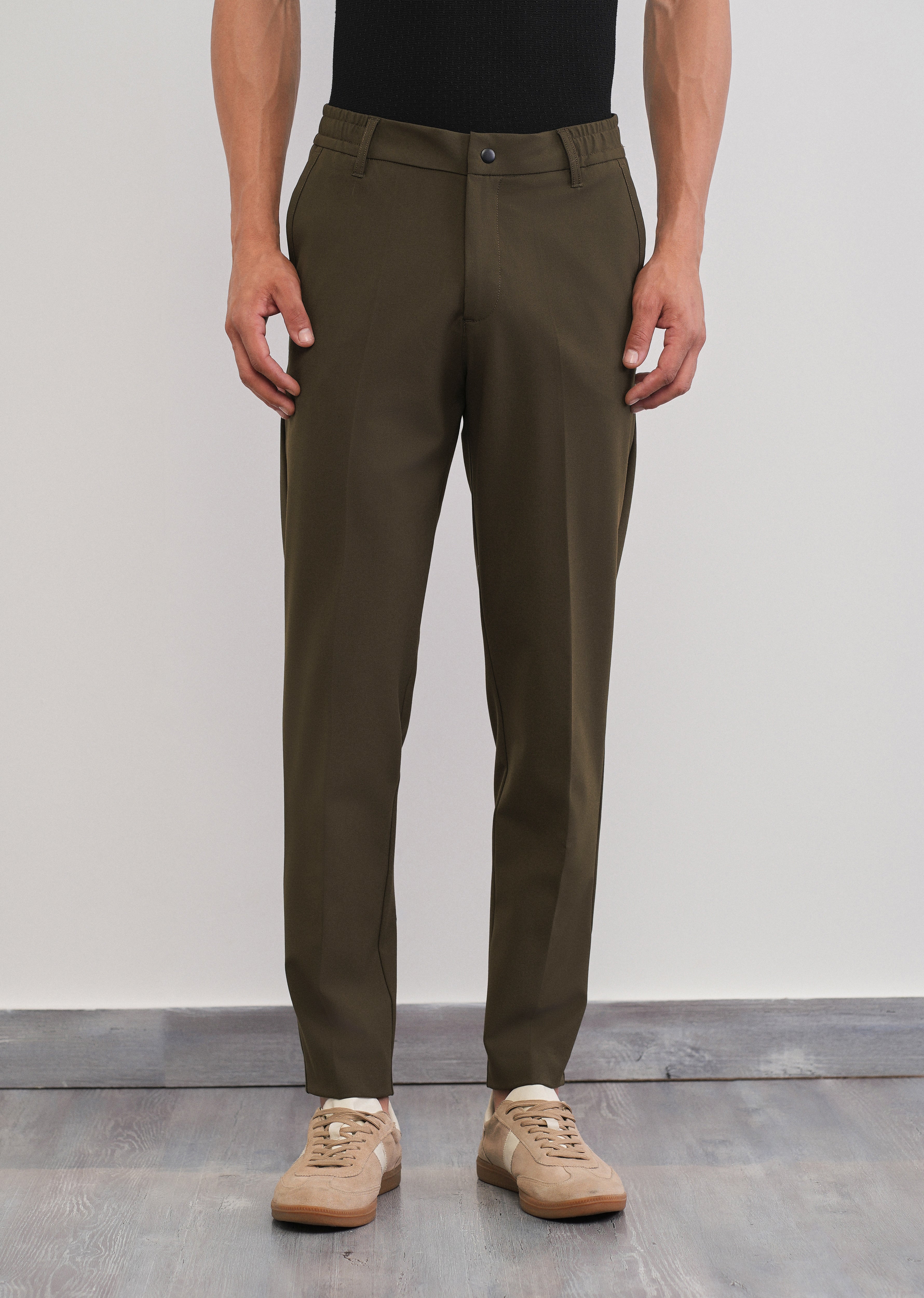 Olive Green Semi-Elastic Slim Fit Trouser