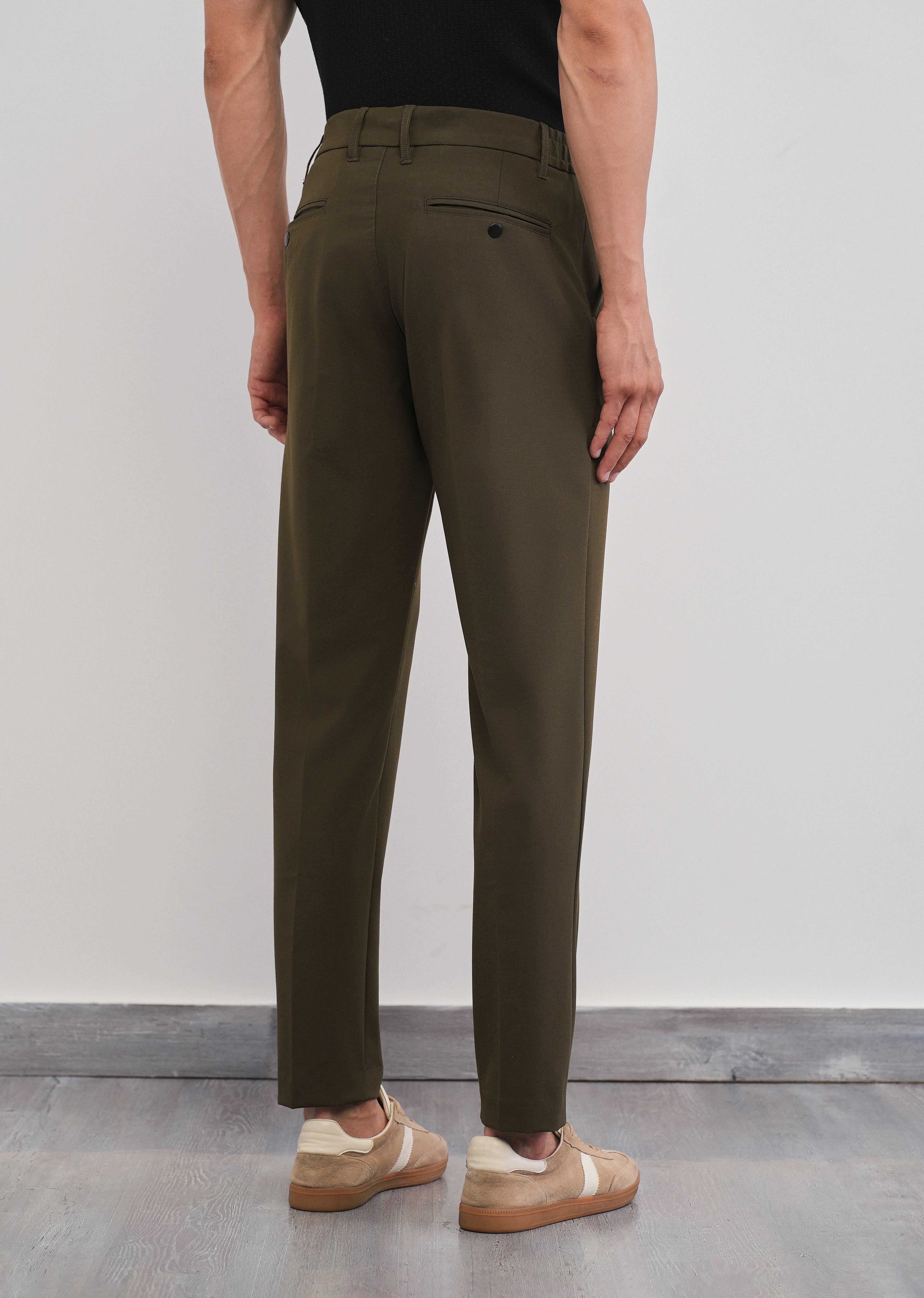 Olive Green Semi-Elastic Slim Fit Trouser