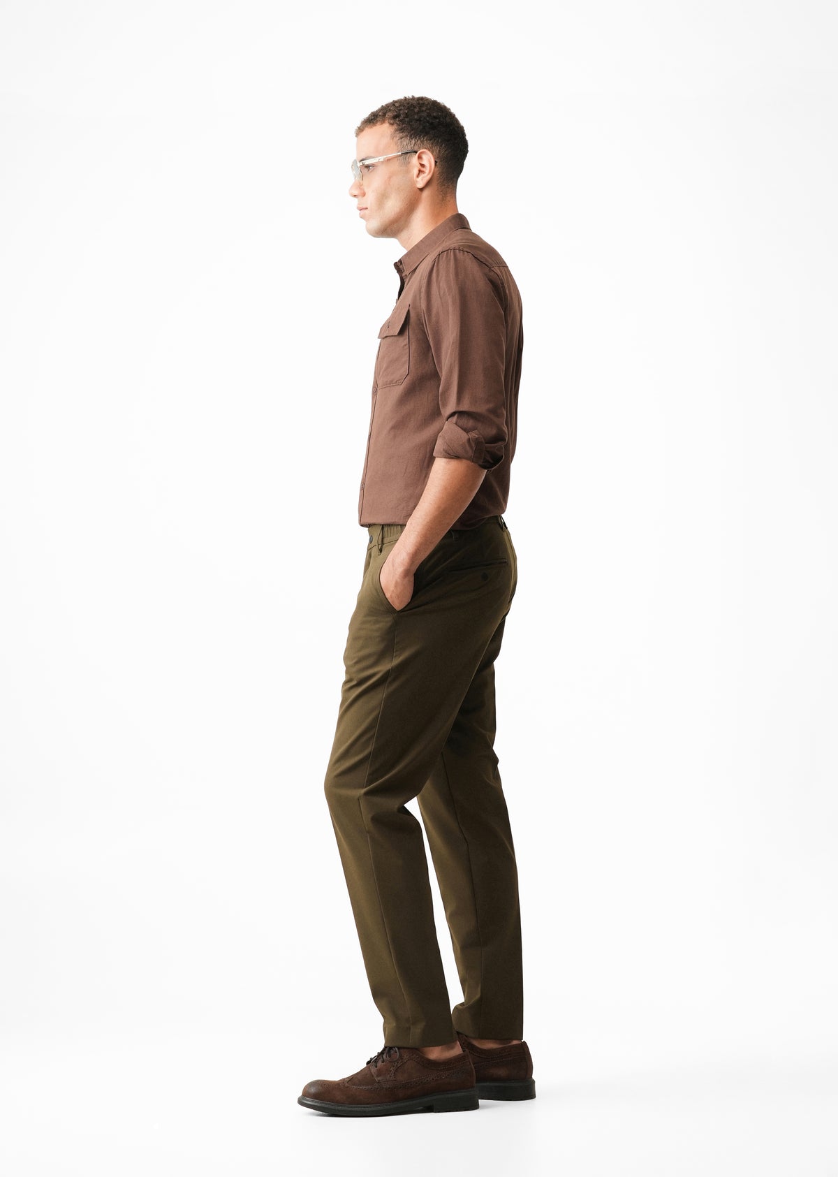 Olive Green Semi-Elastic Slim Fit Trouser